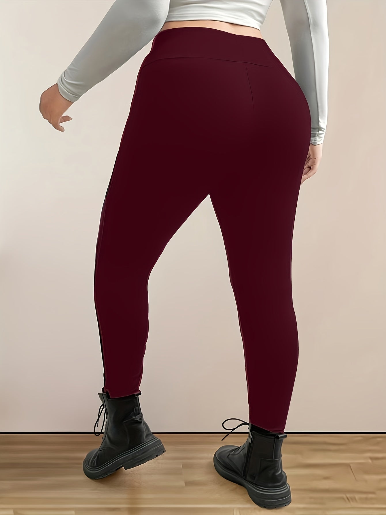 Pantalones pitillo elegantes de cintura alta con detalle de cremallera de piel sintética: pantalones largos elásticos con diseño de patchwork