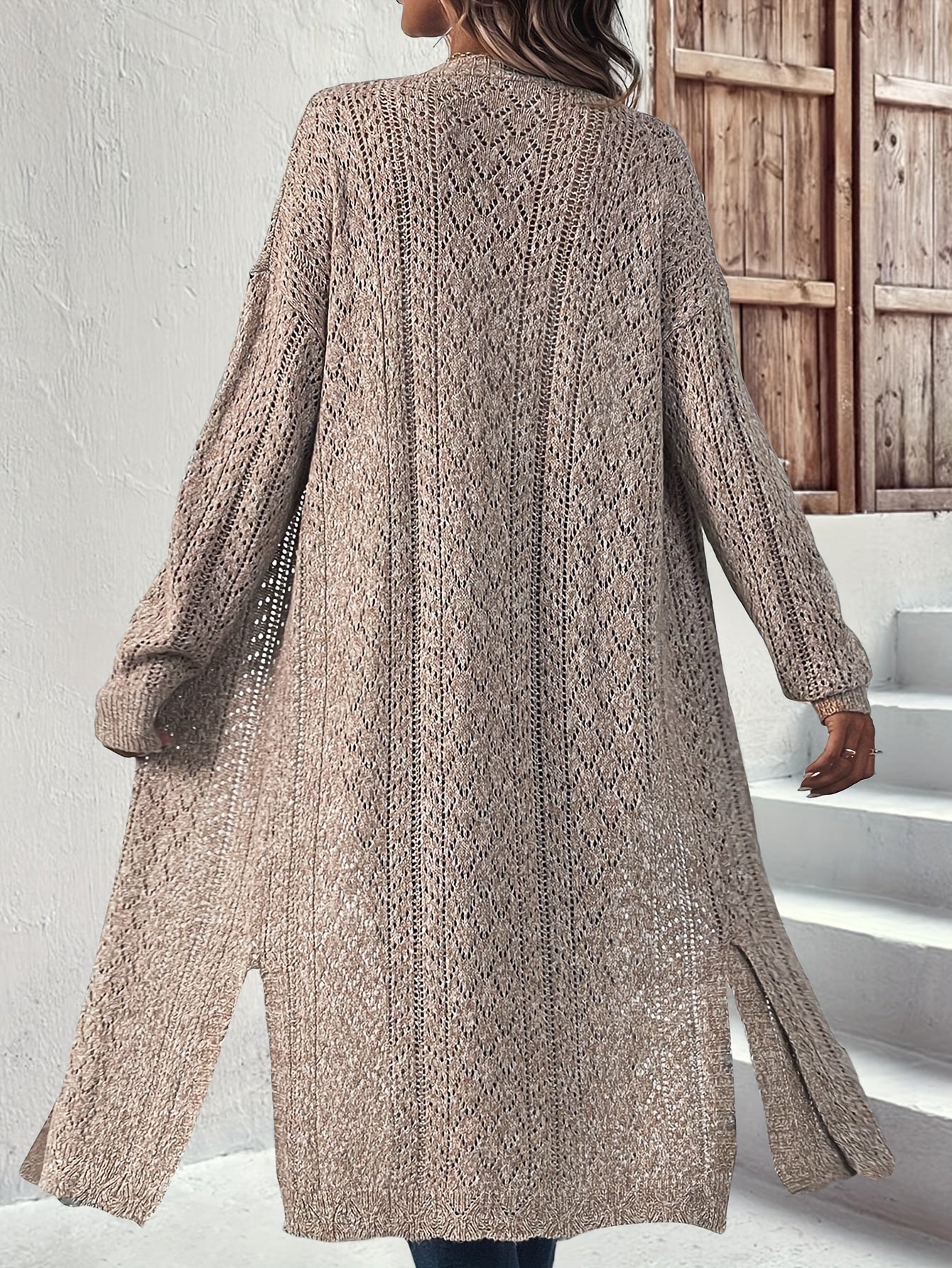 Cozy Open Front Cardigan - Soft, Solid, Hollow, Long Sleeve
