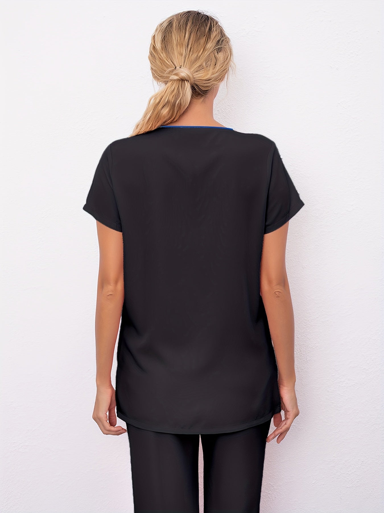 Camiseta de quirófano cómoda con cuello en V para mujer, manga corta, suave y profesional, perfecta para enfermeras, médicos y personal sanitario, prenda básica para el trabajo diario