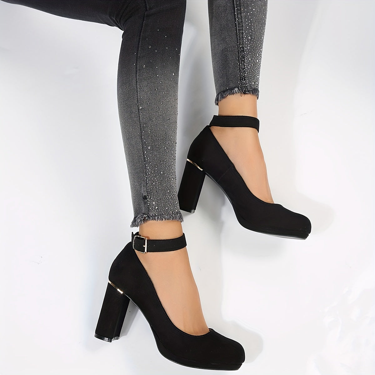 Glamorous Womens Leopard Print Block Heels - Stylish Buckle Strap Dress Pumps for Comfortable, All-Day Chic - Durable & Feminine Footwear