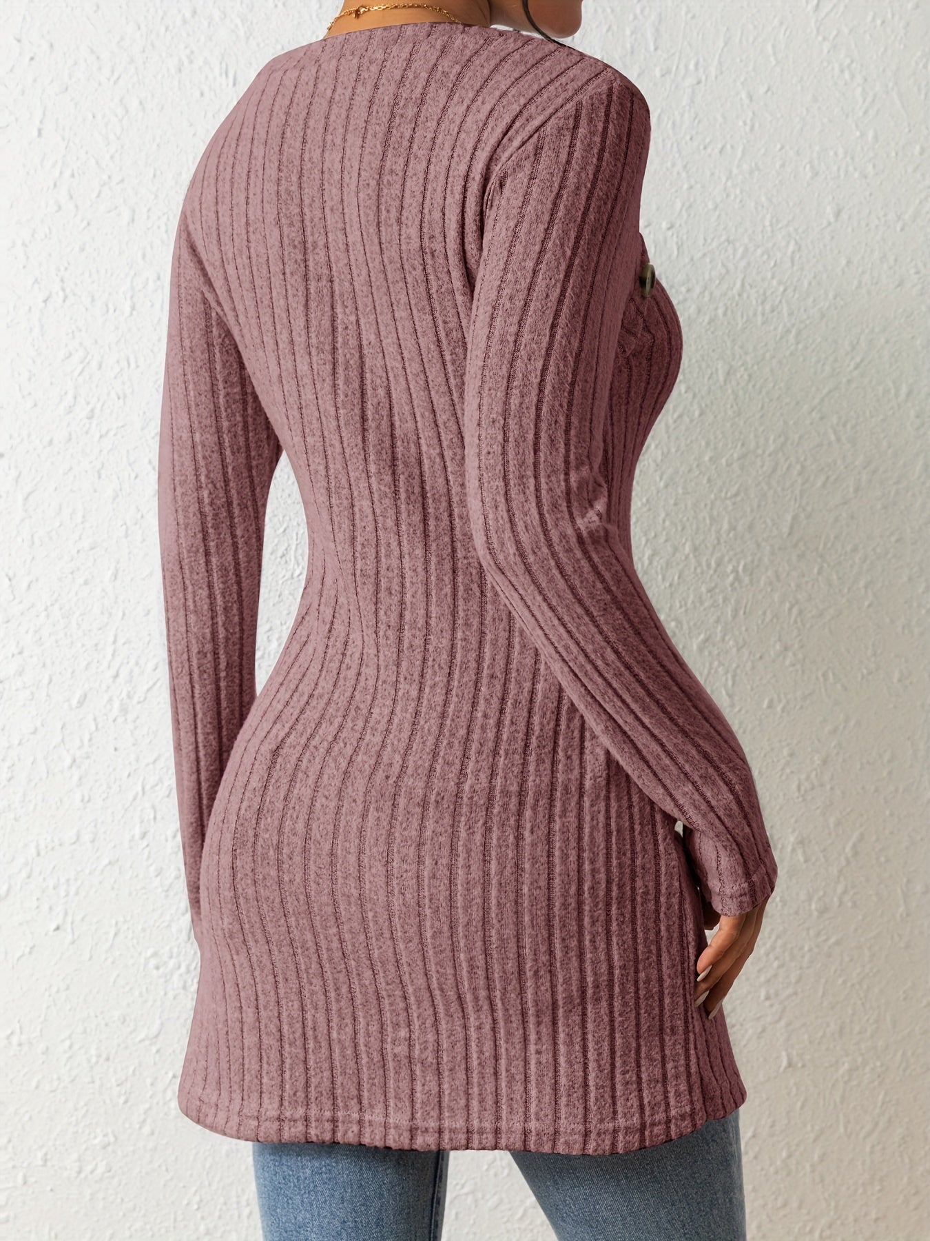 Chic Ribbed Long Sleeve Top with Unique Button Accent - Asymmetrical Hem - Perfect for Womens Spring & Fall Fashion