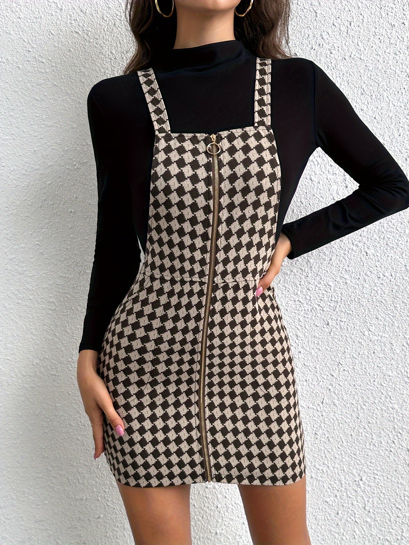 Vestido de tirantes con cremallera y cuadros escoceses, elegante vestido de tirantes Bdoycon, ropa de mujer