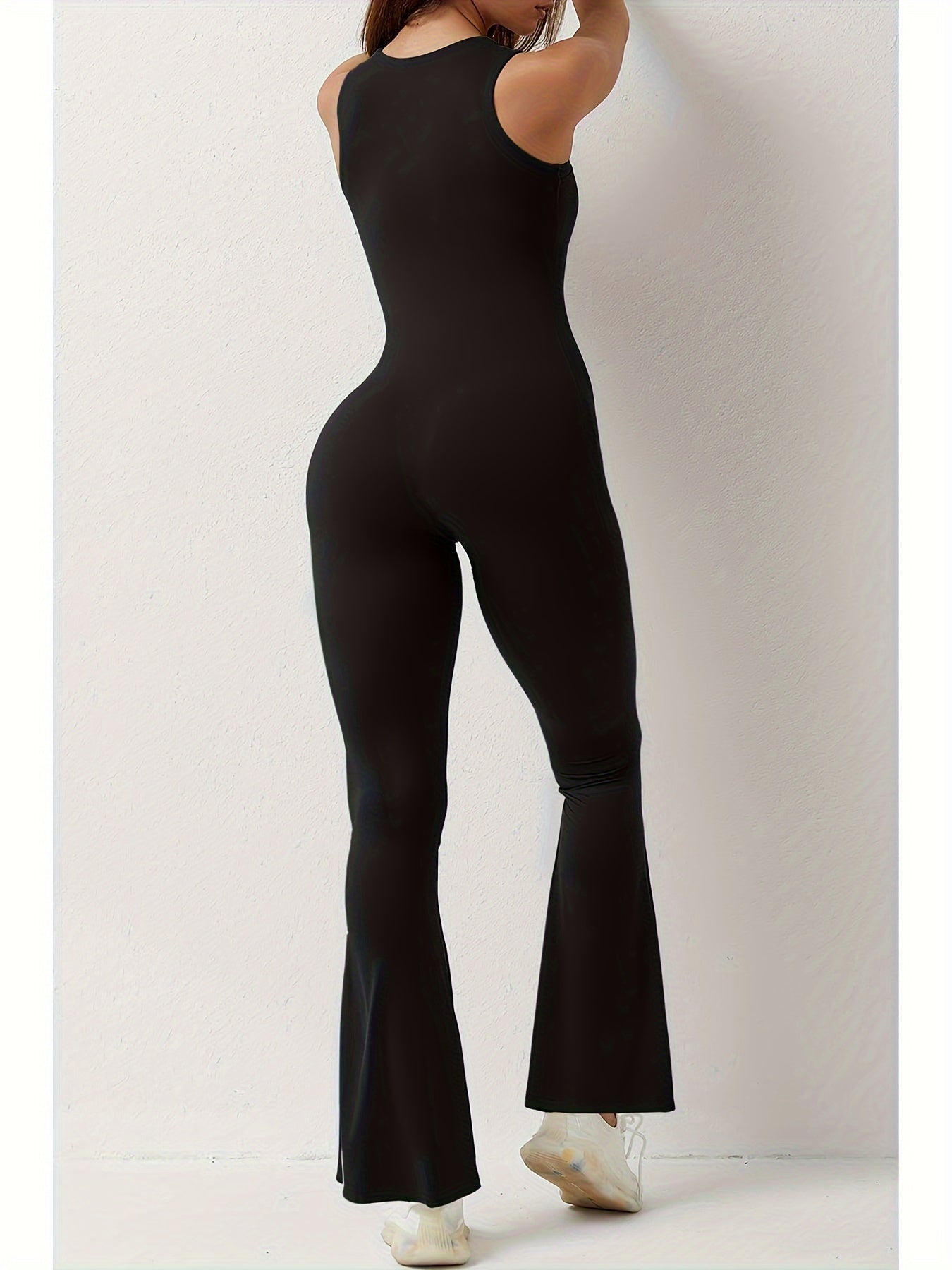 Mono elástico con escote cuadrado y acampanado: diseño elegante sin mangas, ropa informal cómoda para primavera y verano: ropa de corte ajustado para mujer para vacaciones, actividades al aire libre y vida diaria