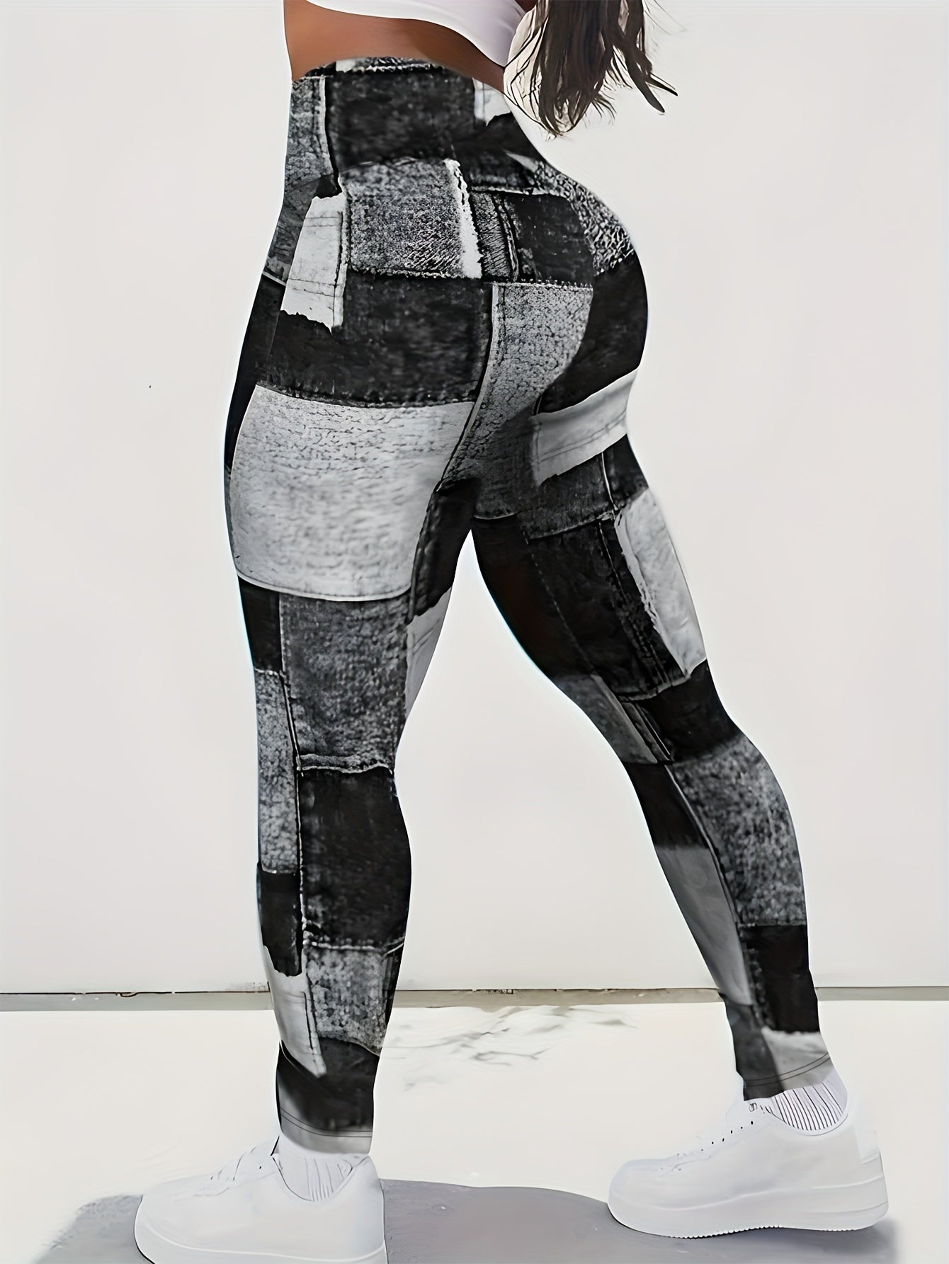 Plaid Pattern Yoga Pants, Stretchy Running Workout Sports Fitness Leggings, Women's Activewear