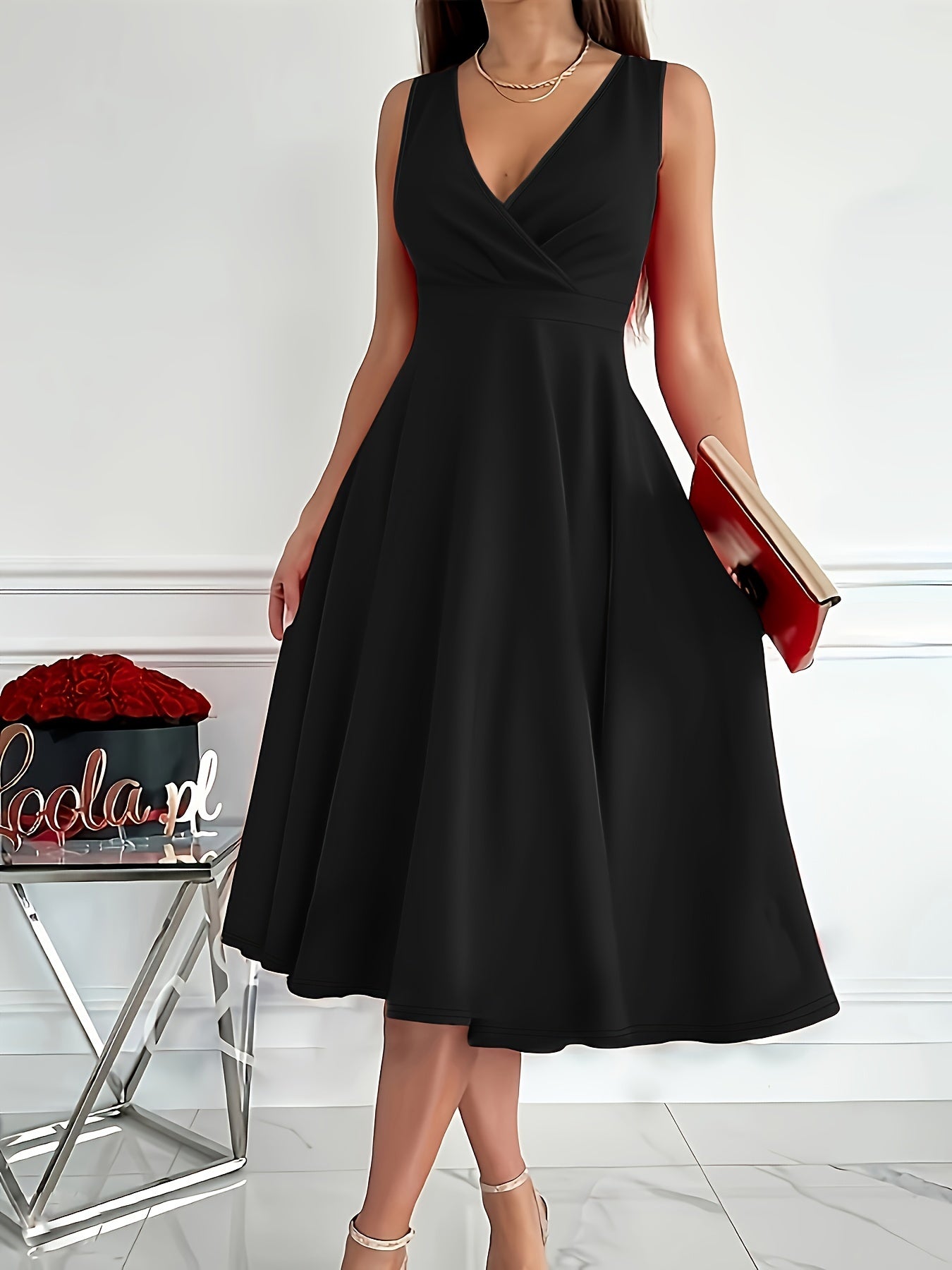 Plus Size Elegant Peplum Tank Dress - Crisscross Neck, Medium Stretch, Solid Color, Casual and Comfortable for Spring, Summer, and Fall - Womens Plus Size Clothing