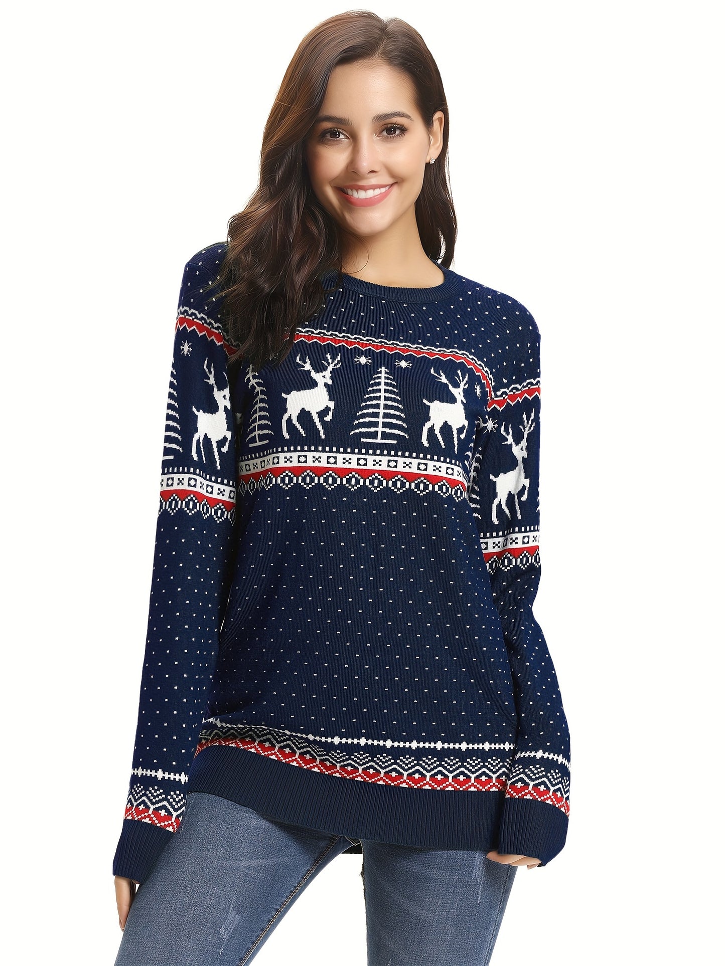 Womens Ugly Christmas Sweater Crew Neck Knitted Pullover Sweaters Tops