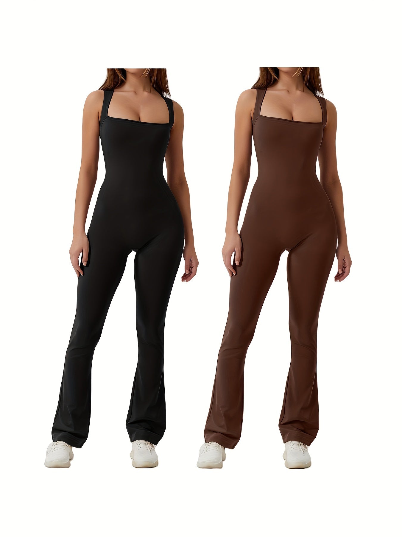 Mono elástico con escote cuadrado y acampanado: diseño elegante sin mangas, ropa informal cómoda para primavera y verano: ropa de corte ajustado para mujer para vacaciones, actividades al aire libre y vida diaria
