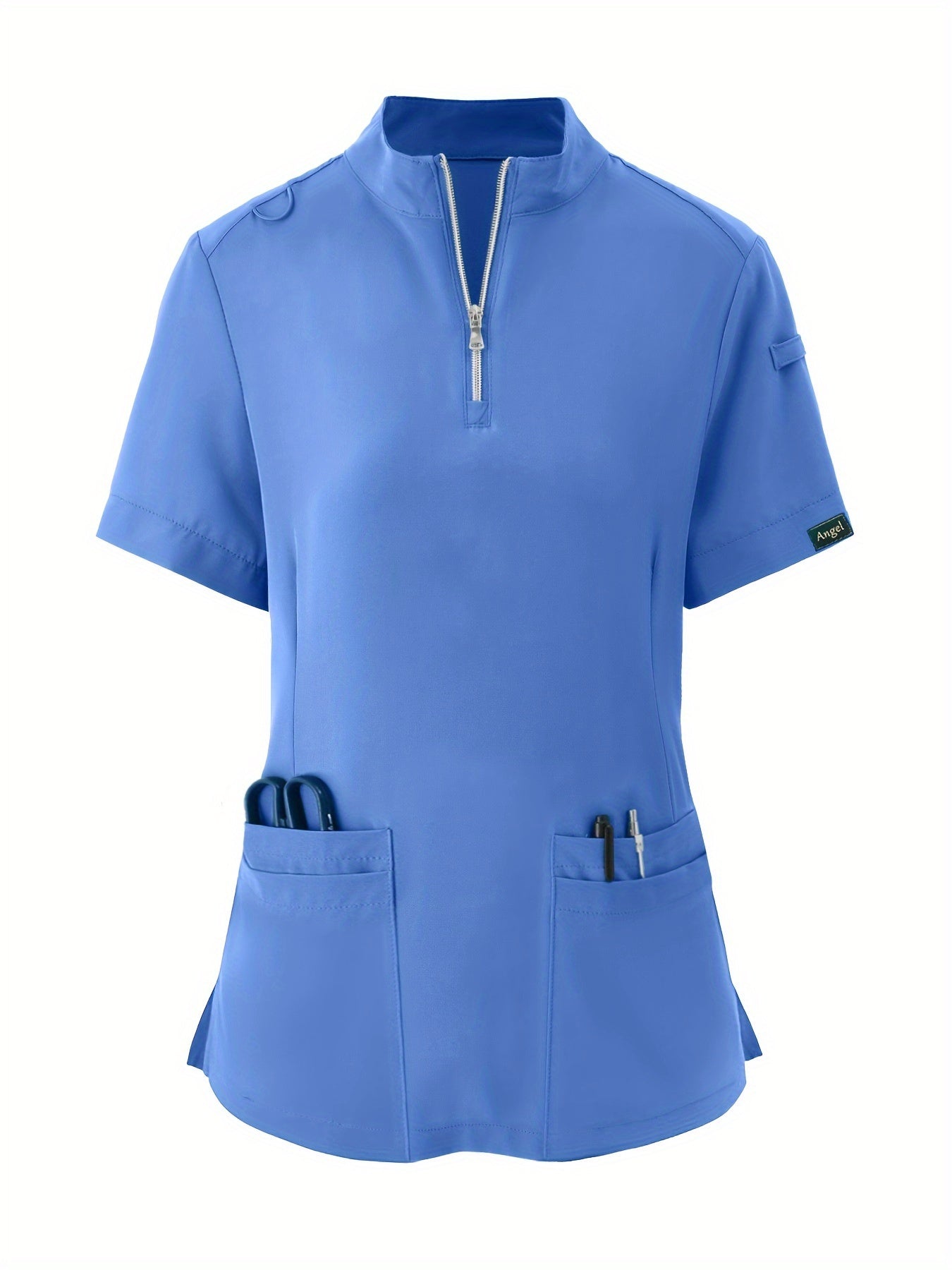 Uniforme de enfermería cómodo y elástico, suave, transpirable, con cierre frontal, manga corta y ajuste relajado para mujeres, ideal para profesionales médicos