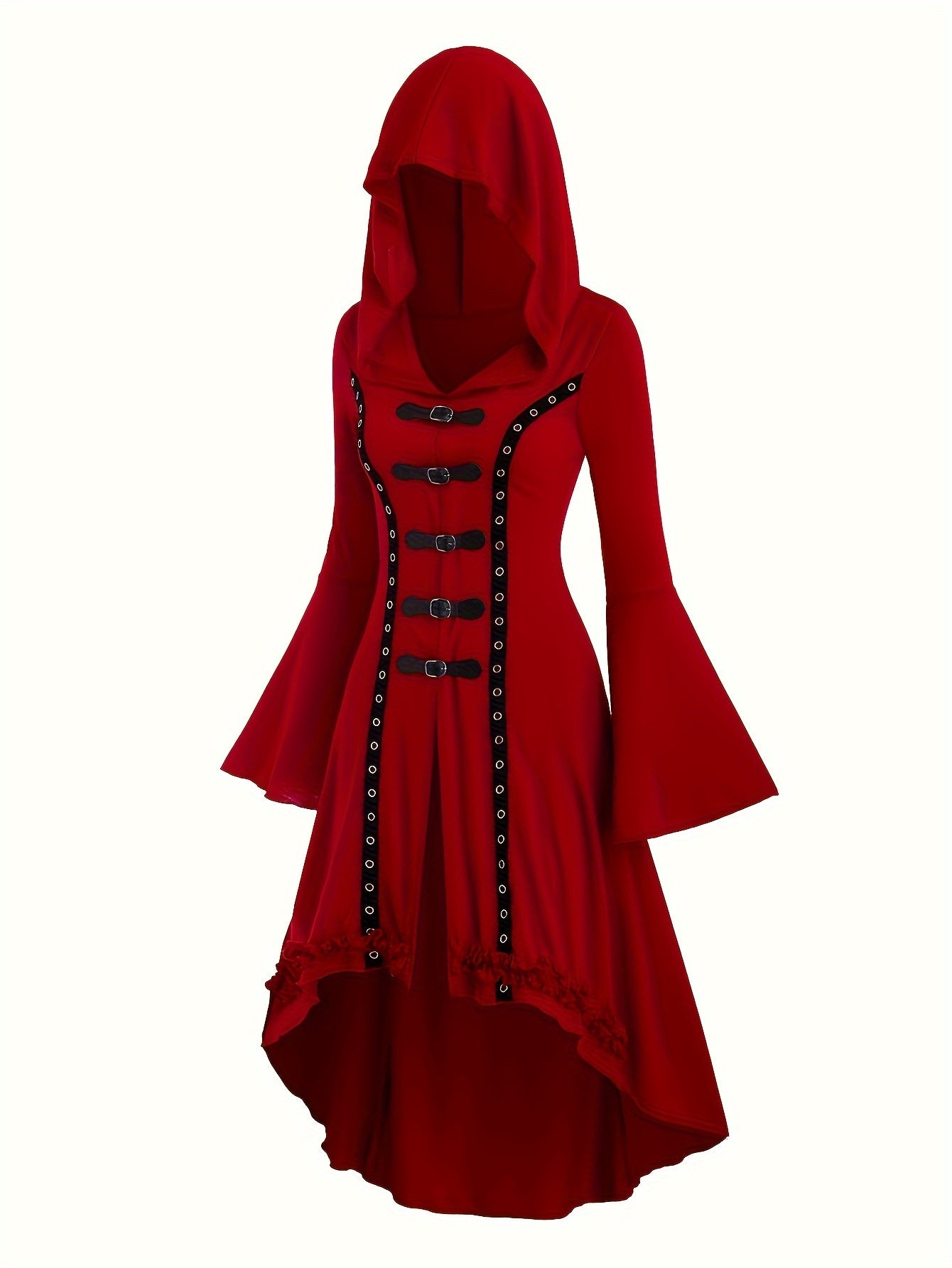 Women'S Y2K Hooded Sweatshirt, Polyester, Solid Color, Asymmetric Hem, Bell Sleeves, Vintage Long Top, Fashionable Cap Sleeve and Hoodie for Christmas Party, All Seasons