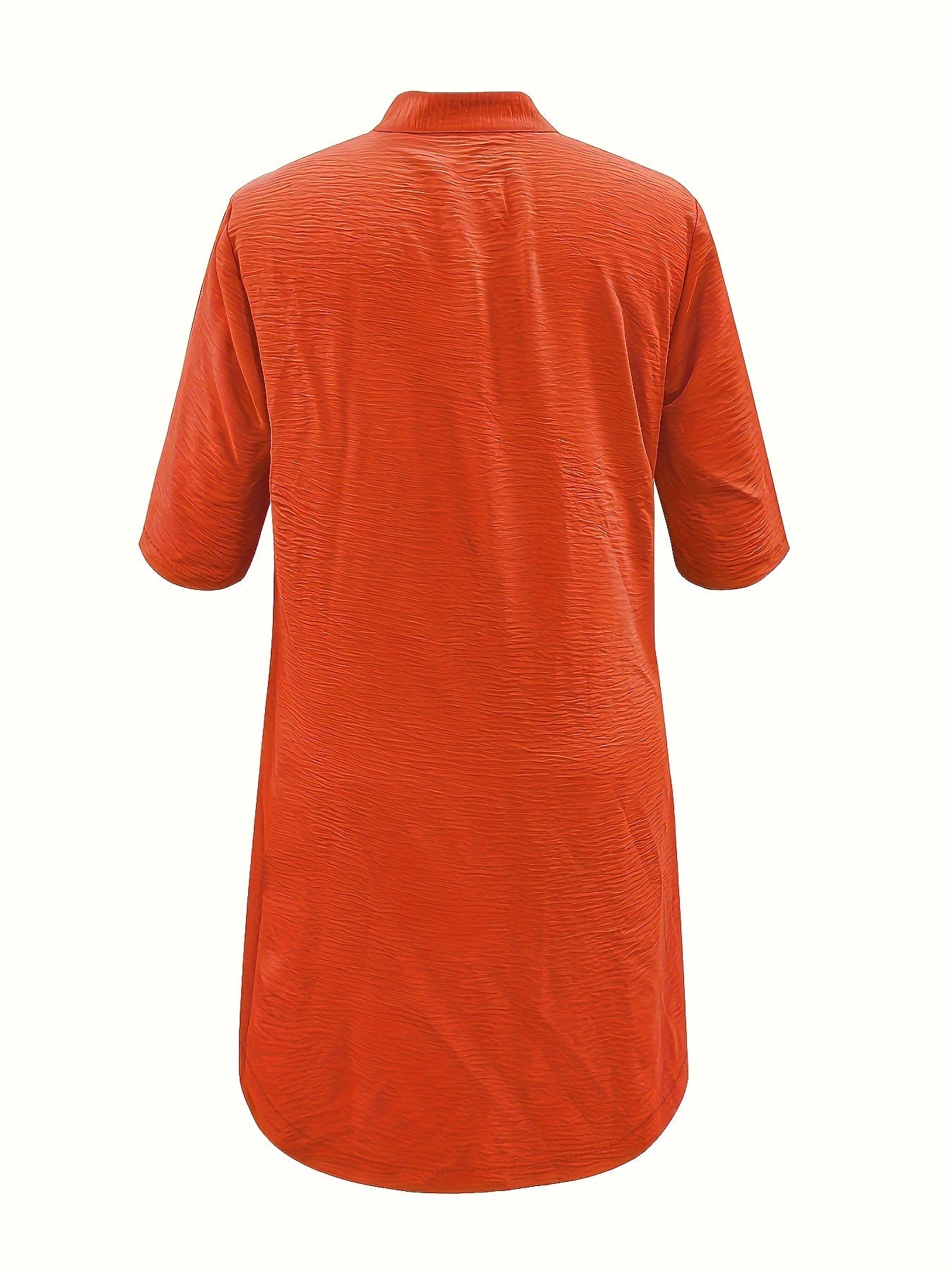 Midi Plus Size Elegant Shirt Dress - Stand Collar, Button-Up, Non-Stretch Polyester Fabric, Solid Color, Casual Weekend Wear, Machine Washable, No Belt or Chest Pad