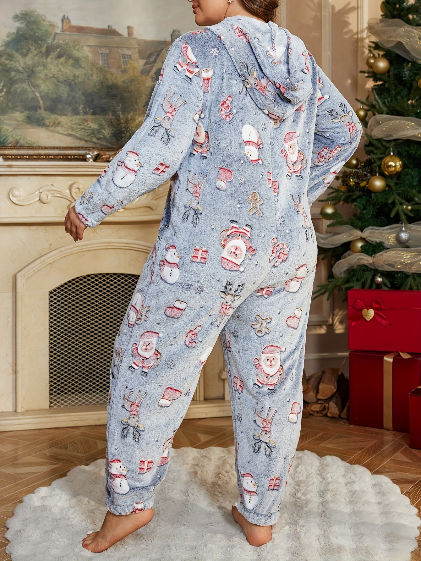 Festive Christmas Pajamas: Adult XL One-Piece Nightshirt with Glow-in-the-Dark Santa, Reindeer, Snowman, Gingerbread, and Stocking Patterns - Perfect for Cozy Winter Nights