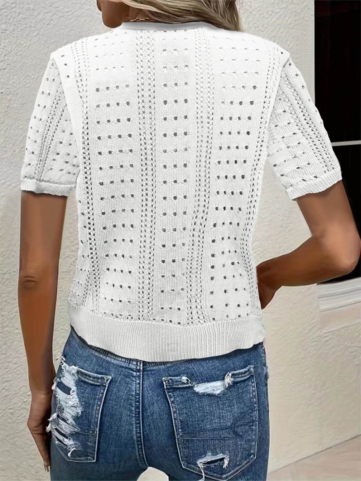 Chic Solid Color V-Neck Cardigan with Button Front & Cut Out Detail