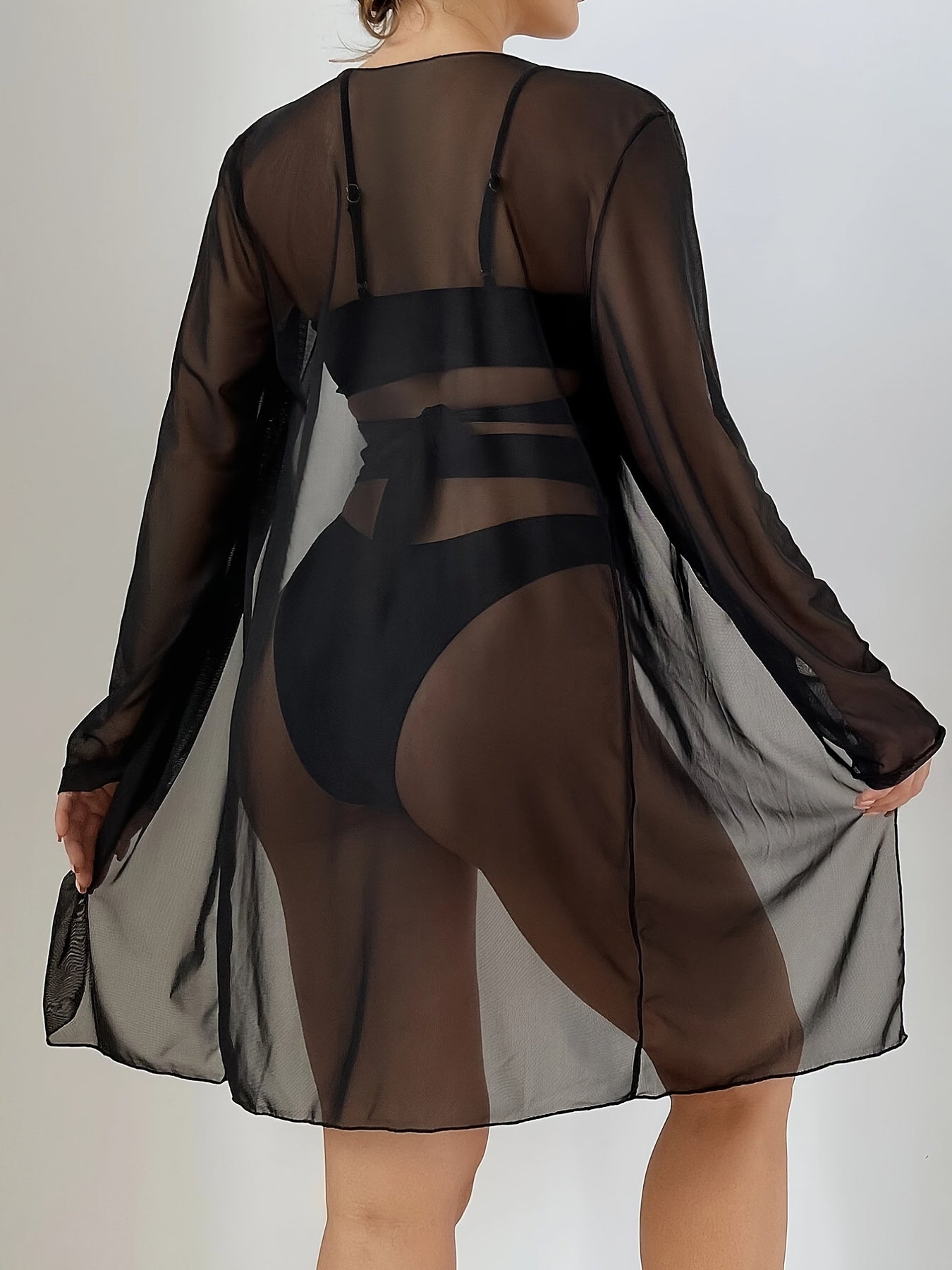 3-Pieces V Neck Bikini Sets, Criss Cross Strap High Cut With Cover Up Shirt Long Sleeves Bathing Suit