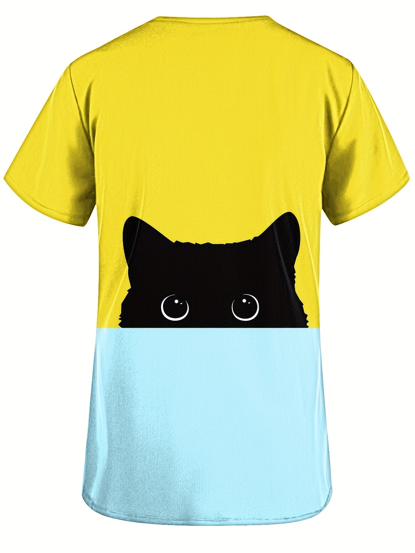 Blusa quirúrgica con cuello en V y diseño de gato de dibujos animados: uniforme sanitario ultracómodo, funcional y transpirable para mujeres, perfecto para hospitales, consultorios dentales y profesionales médicos
