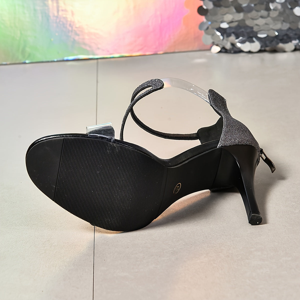 Sandalias elegantes con lentejuelas para mujer, tacones altos elegantes con cremallera en la parte posterior, sandalias de banquete con purpurina