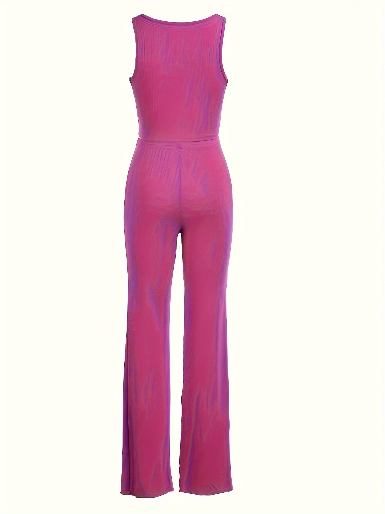 Plus Size Solid Chic Two-piece Set - Flattering V Neck Tank Top & Smooth Pants Outfit
