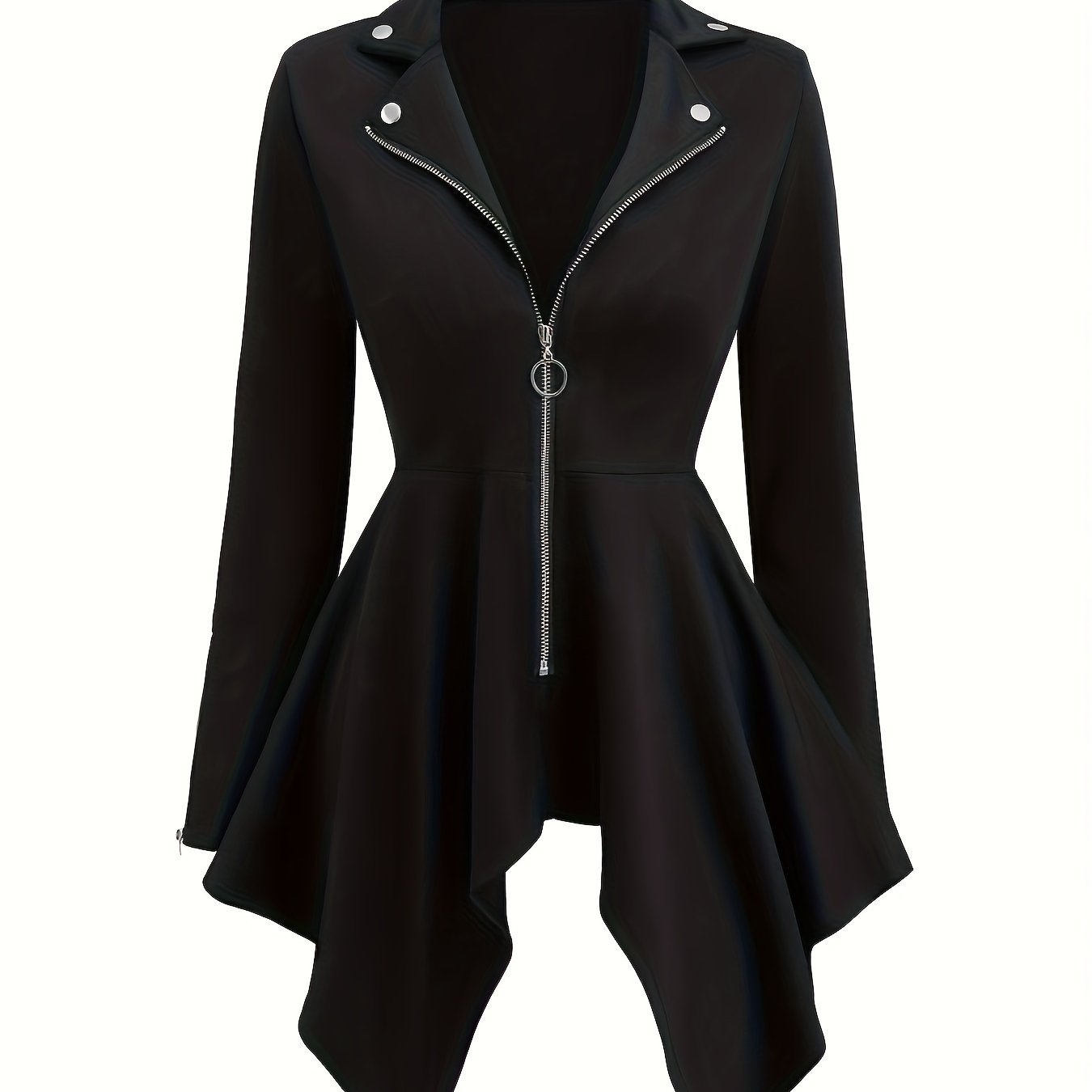 Women's Gothic Long Sleeve Zipper Jacket, Polyester Knit, Vintage Style, Solid Color, Notched Collar, Sleeveless, Spring/Autumn, Casual Outerwear