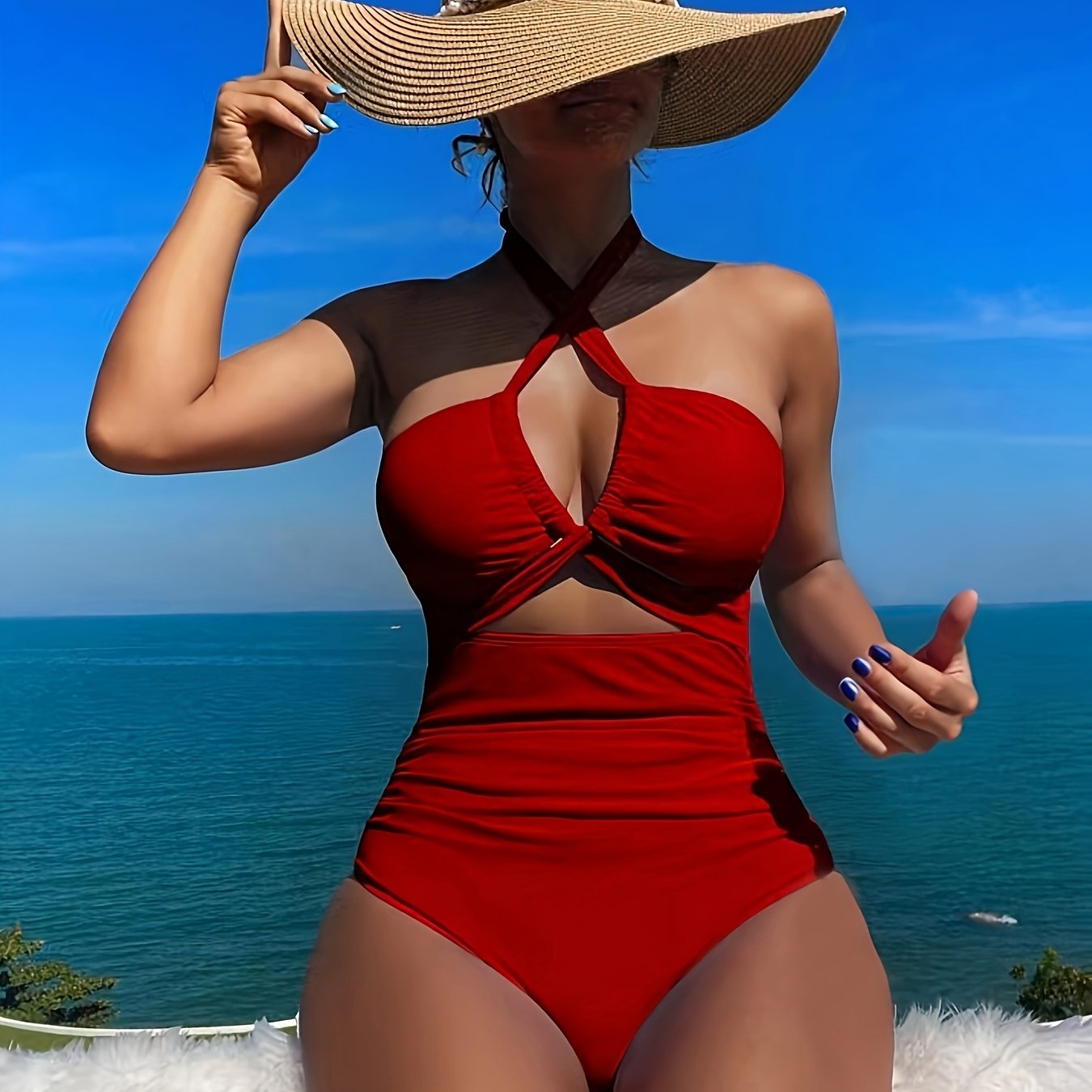 Elegant Black Halter One-Piece Swimsuit for Women - Sexy Backless Design with Removable Pads, High Waist, Tummy Control, Nylon/Elastane Blend