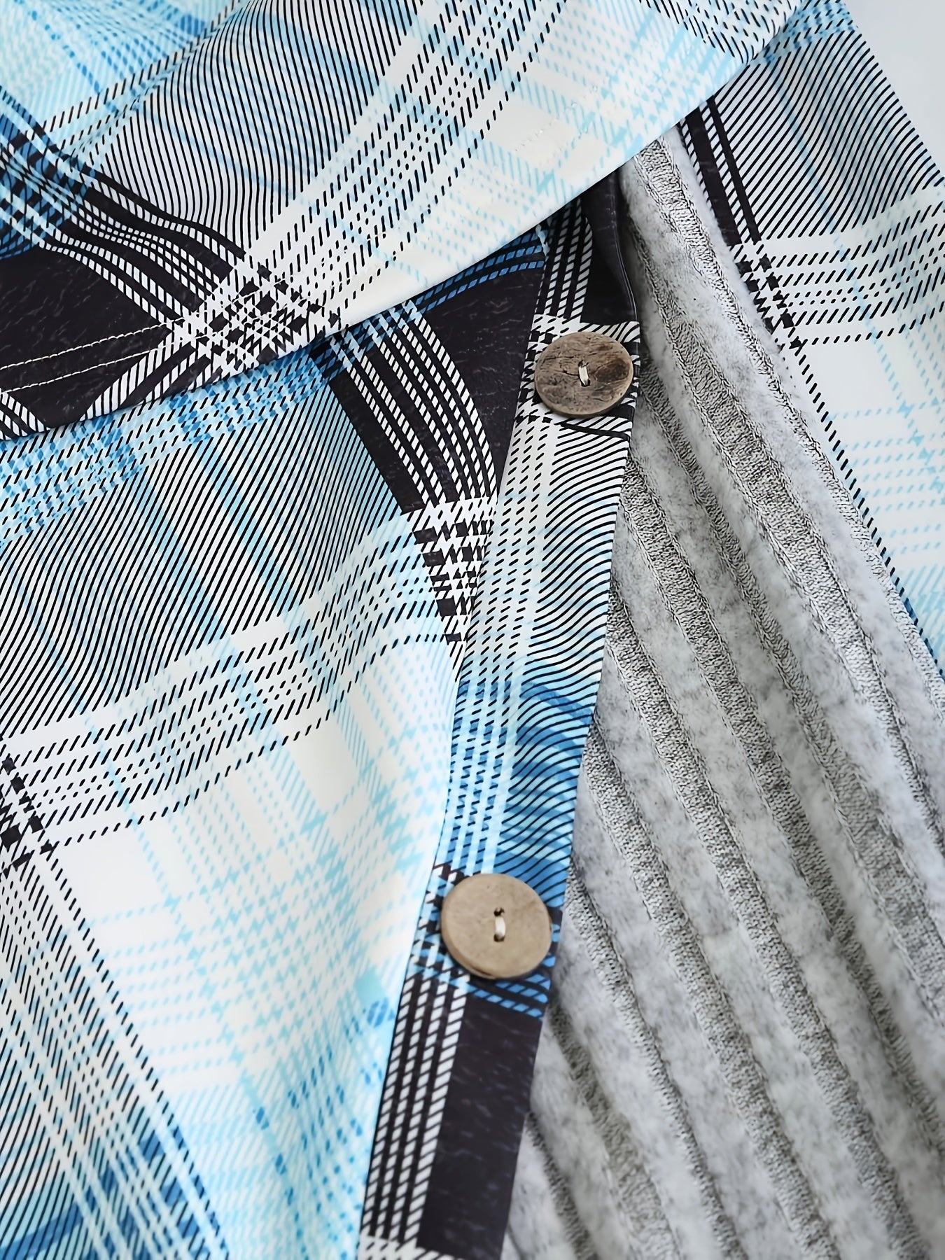 Vintage Elegance Plaid Dress - Asymmetrical Cowl Neck, Mid-Elastic Long Sleeve