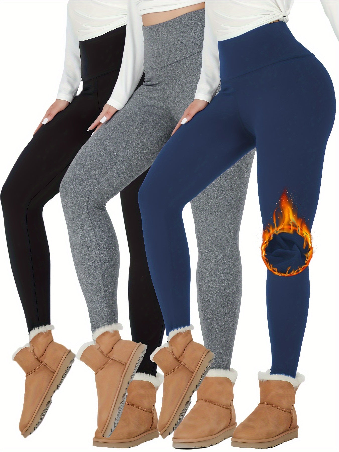 3pcs Thermal Fleece Lined High Waisted Womens Sports Leggings, Workout Winter Warm Thick Tights Soft Yoga Pants