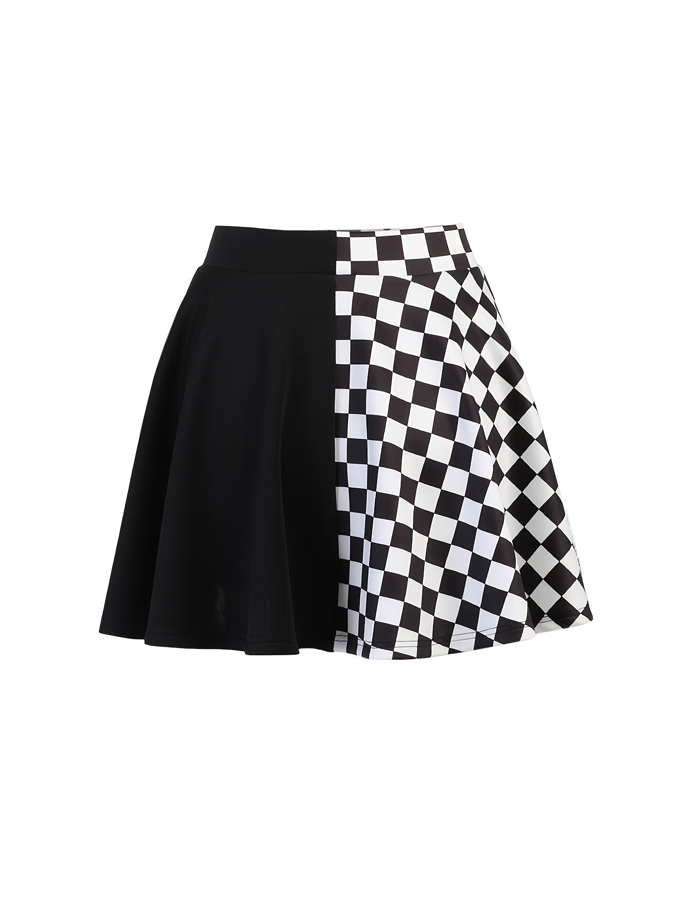Chessboard Print Splicing Skirt, Gothic Ruched Punk Mini Skirt Without Belt, Women's Clothing