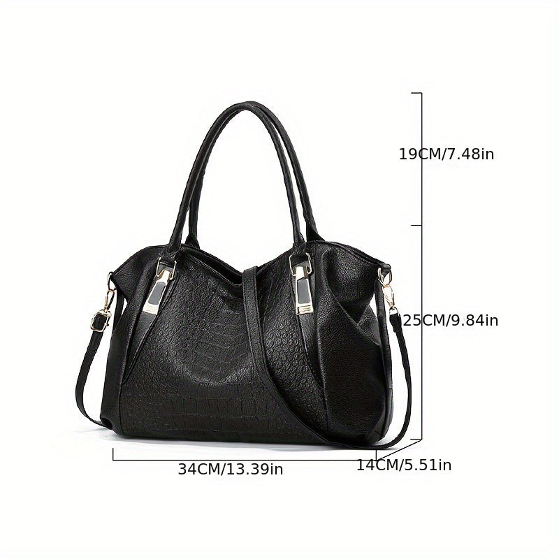 Elegante bolso de mano de PU con estampado de cocodrilo, correa ajustable, cierre de cremallera, liviano, borde pintado, forro de poliéster, perfecto para viajar, regalo de San Valentín y ocasiones de color sólido que combinan con todo