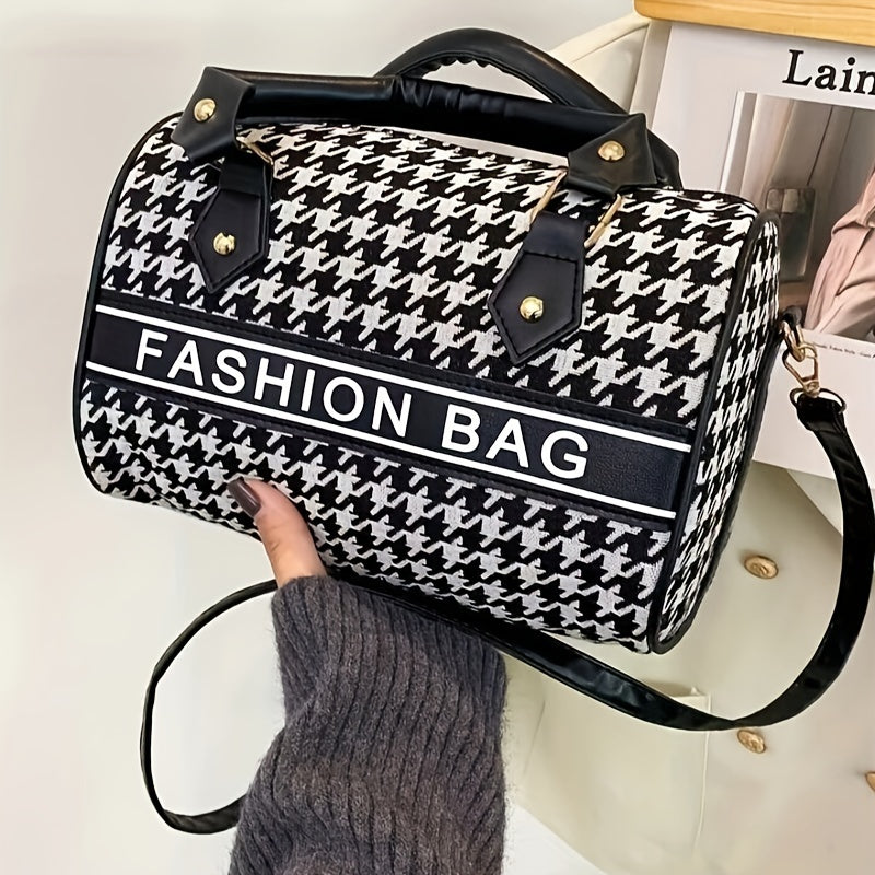 Bolso de hombro con diseño de pata de gallo de gran capacidad: bolso cruzado elegante, liviano y espacioso para mujer, perfecto para quienes viajan al aire libre y para uso diario