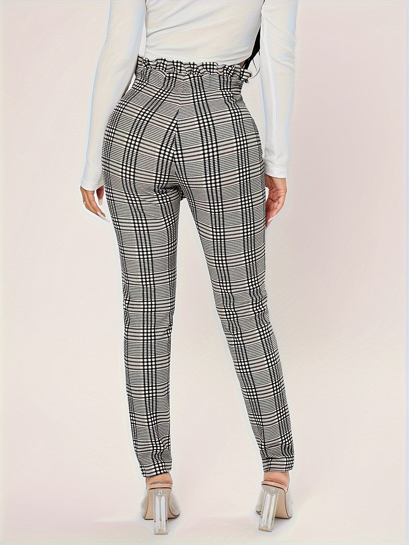 Stylish Plaid Pattern High Waist Tie Waist Pants - Women's Elegant Versatile Spring & Summer Pants with Comfortable Fit - Perfect for Casual Outings and Daily Wear