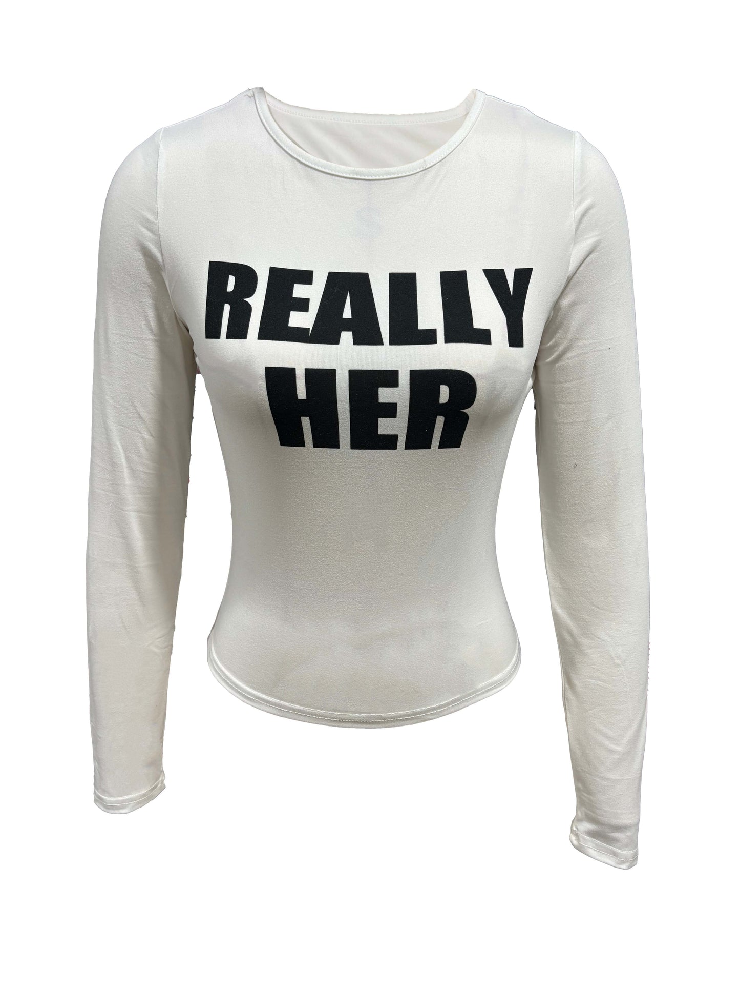Letter Print Crew Neck T-shirt, Y2K Long Sleeve Top For Spring & Fall, Women's Clothing