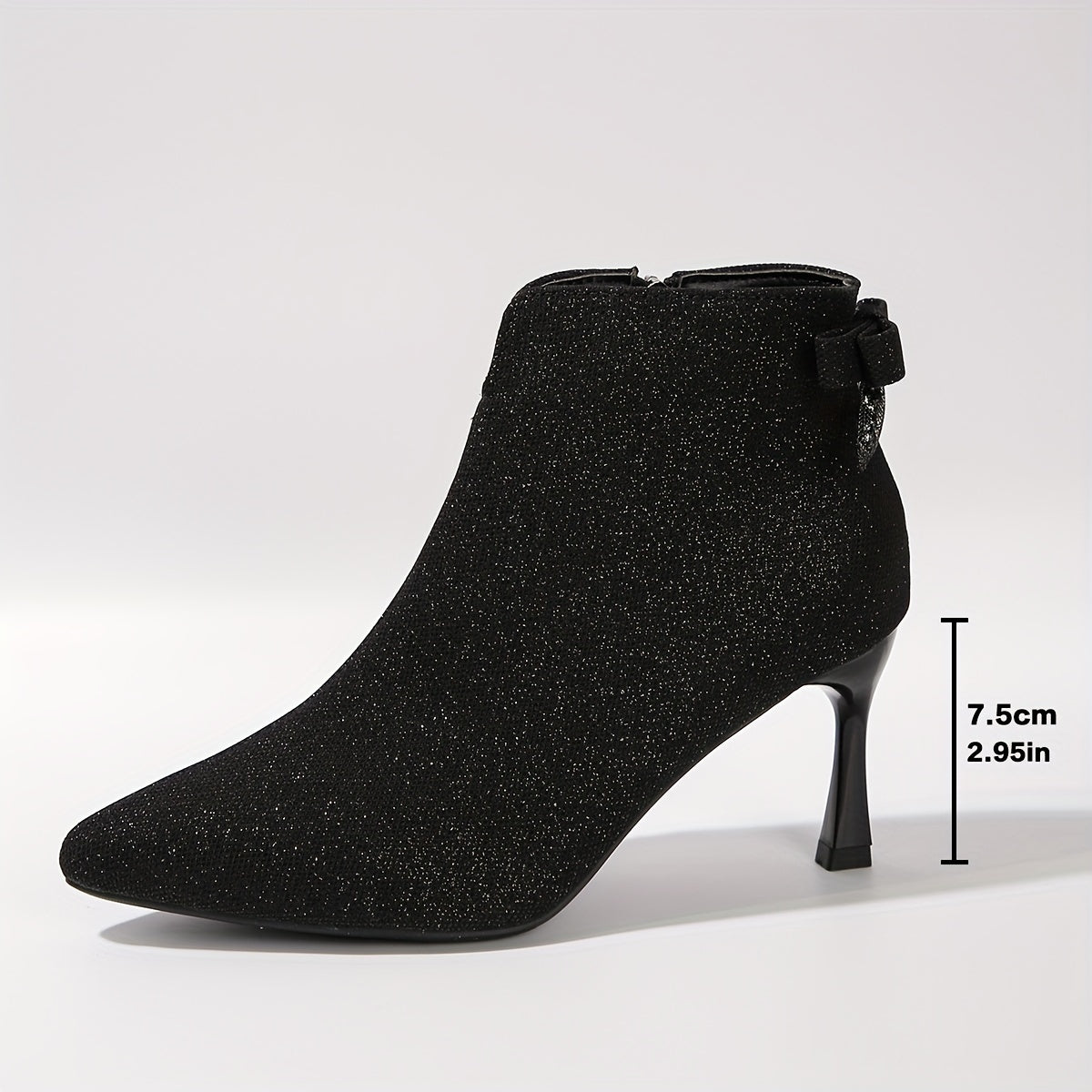 Chic Glitter Stiletto Boots for Women - Elegant Bowknot, Pointed Toe, All-Season Zip-Up Dress Boot