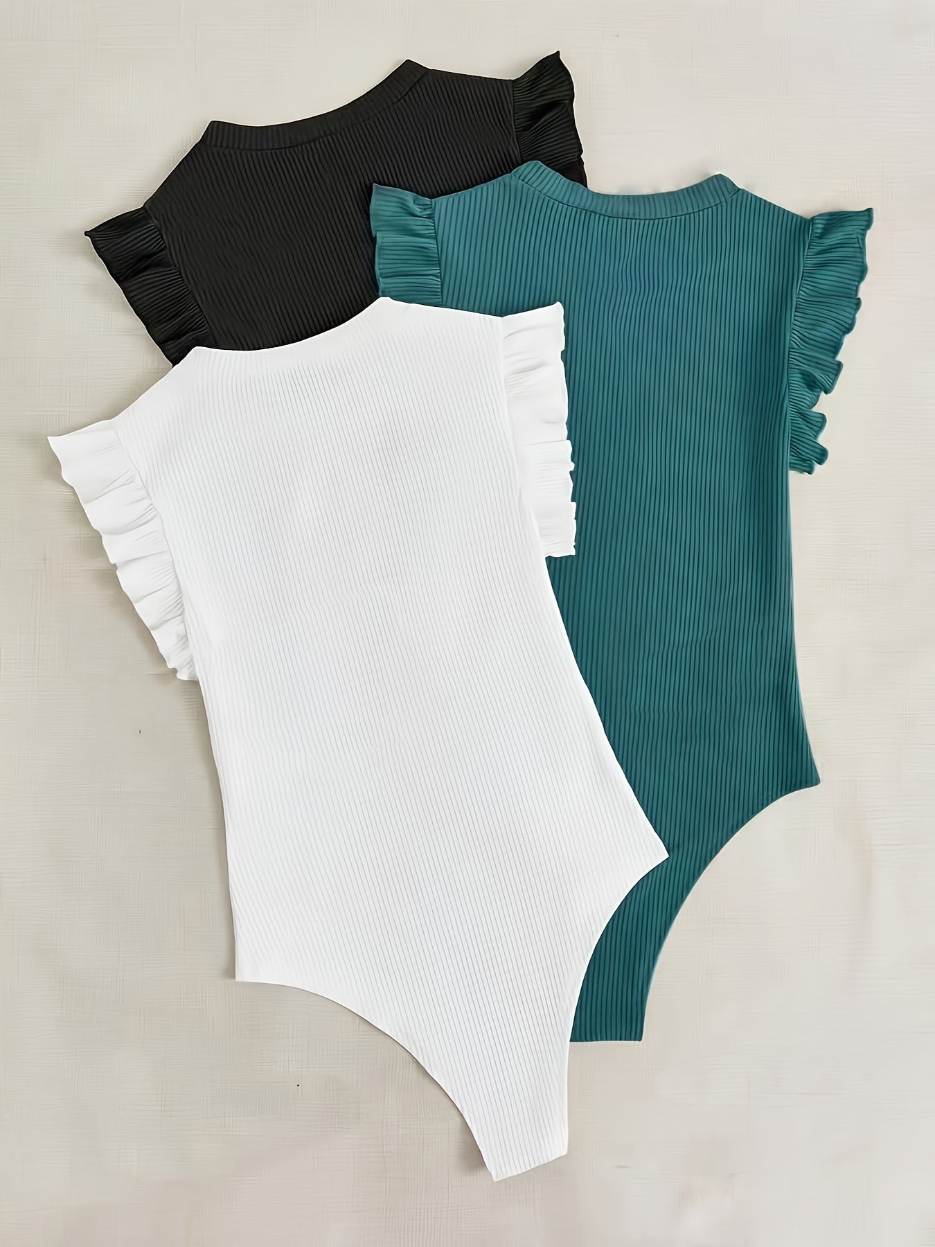 Body elegante de punto acanalado liso con cuello redondo, paquete de 3 unidades