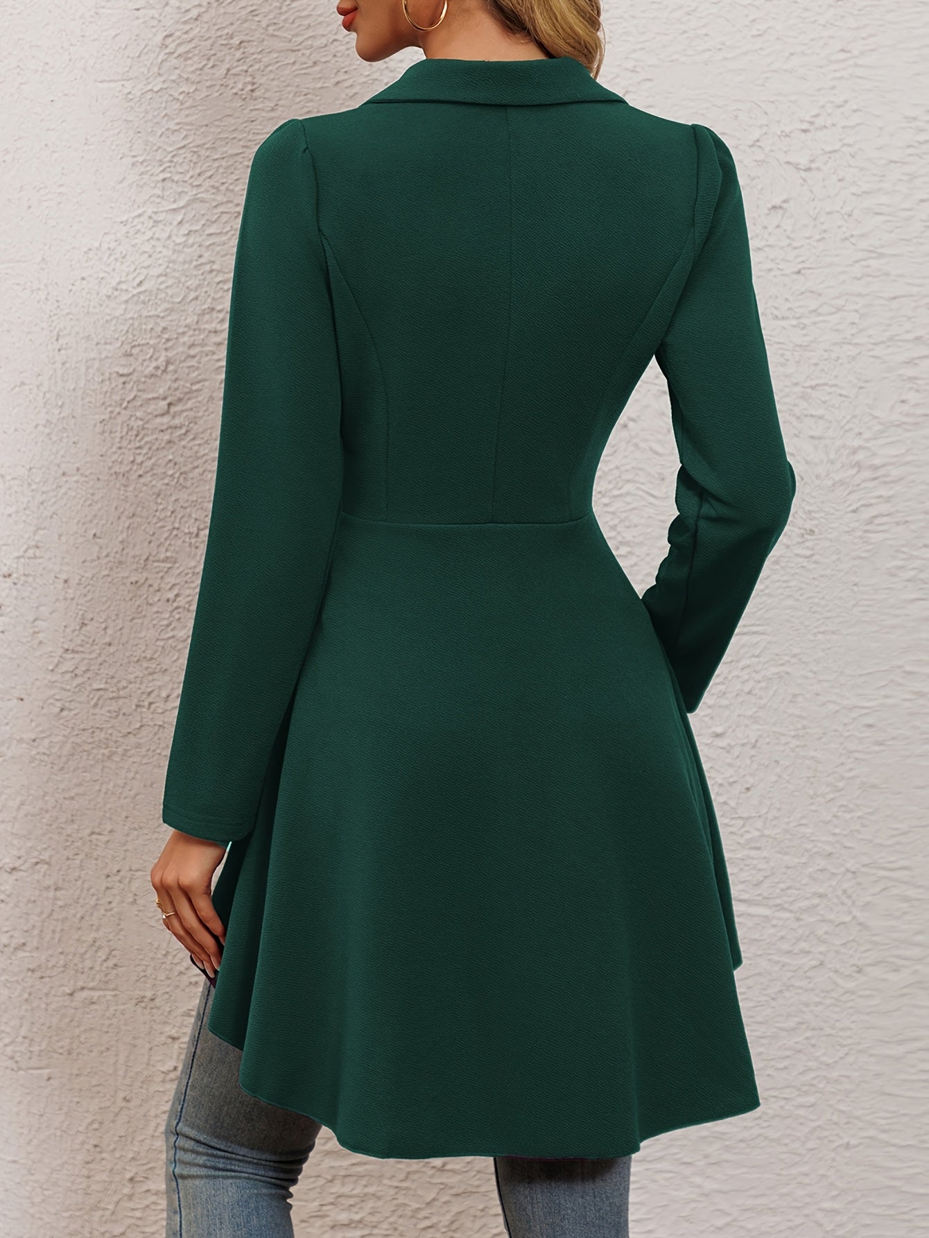 High Low Hem Lapel Collar Blazer, Stylish Solid Color Long Sleeve Single Button Blazer