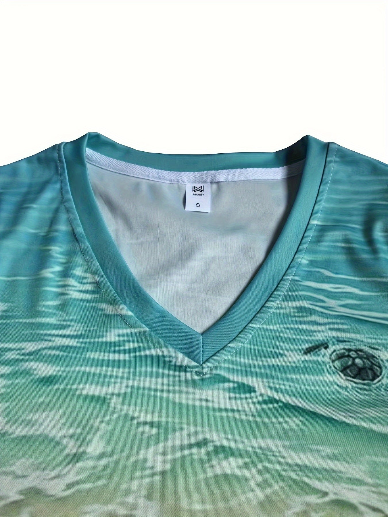 Trendy Turtle Print V-Neck Scrub Tee - Soft, Breathable, Casual Short Sleeve with Patch Pockets - Medical Nurse Uniform, Women's Comfortable Workwear, Easy Care Fabric