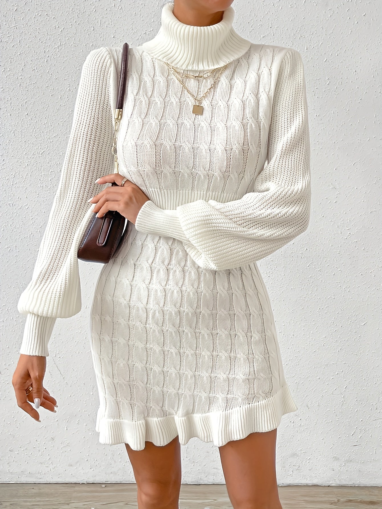 Stunning Elegant Acrylic Knit Turtleneck Dress