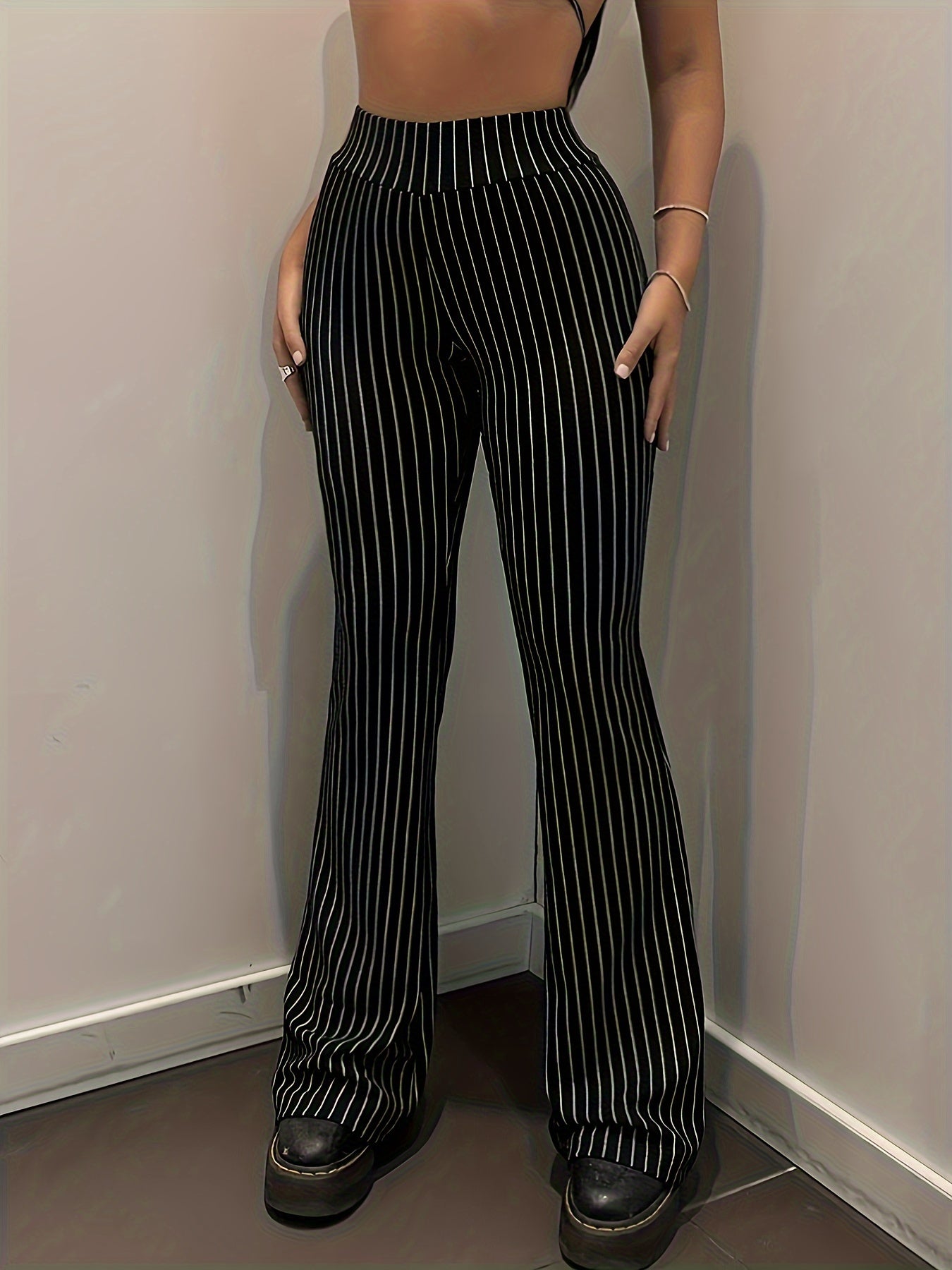 Elegant Stripe-Slim High-Waist Women's Pants - Versatile, All-Season, Easy Maintenance