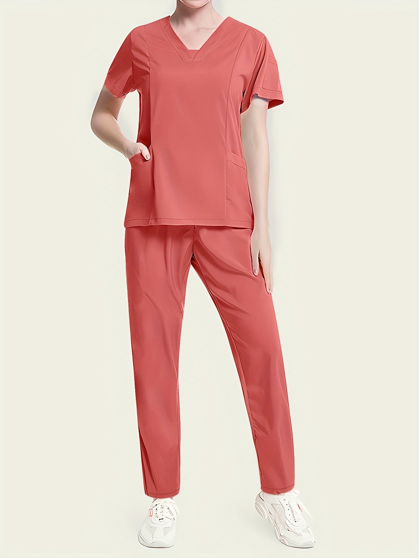 Conjunto médico de dos piezas con cuello en V, manga corta y pantalones elásticos, cómodo y de ajuste cómodo para mujeres | Uniformes médicos duraderos y de fácil cuidado para profesionales de la salud
