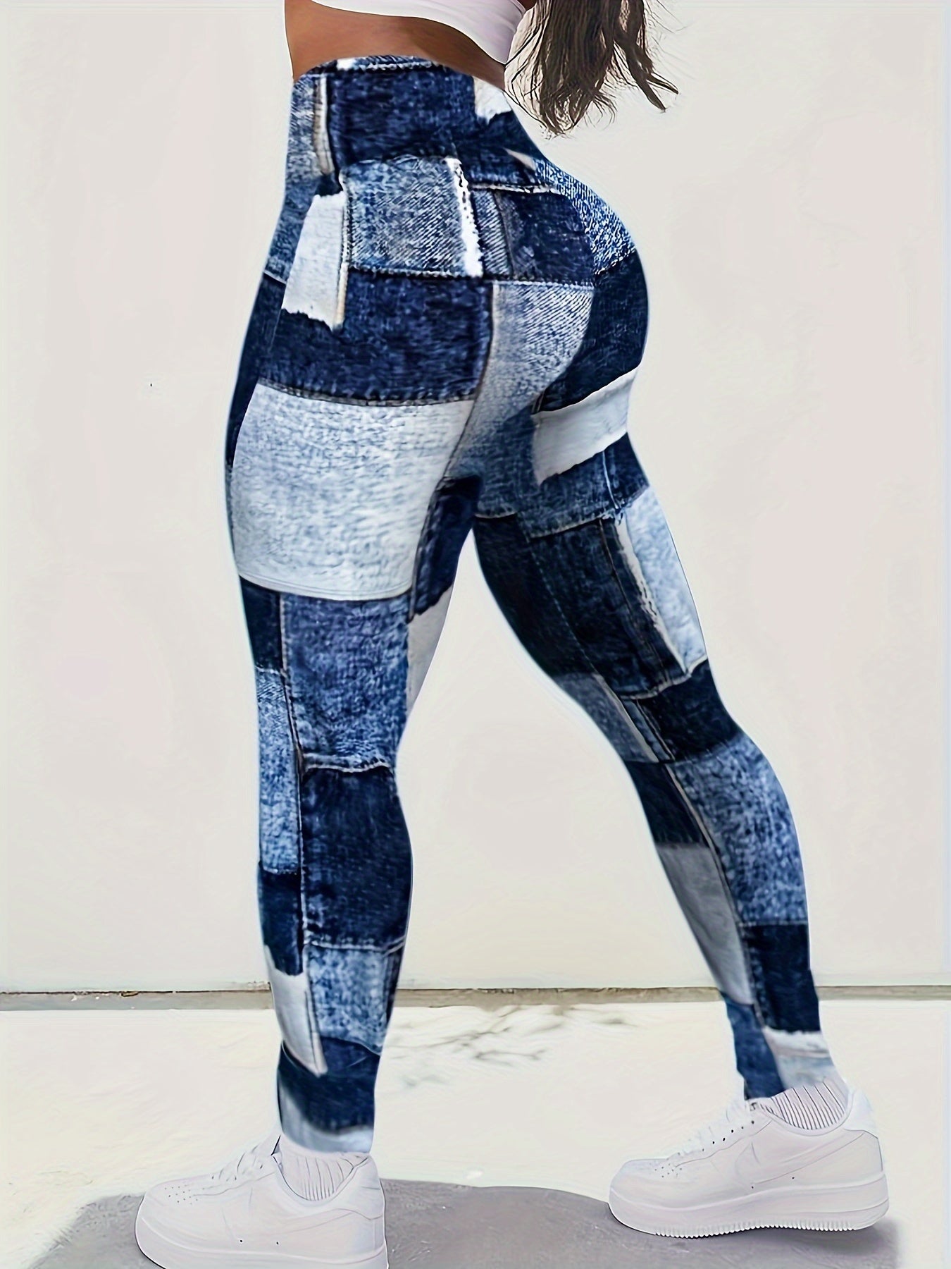 Plaid Pattern Yoga Pants, Stretchy Running Workout Sports Fitness Leggings, Women's Activewear