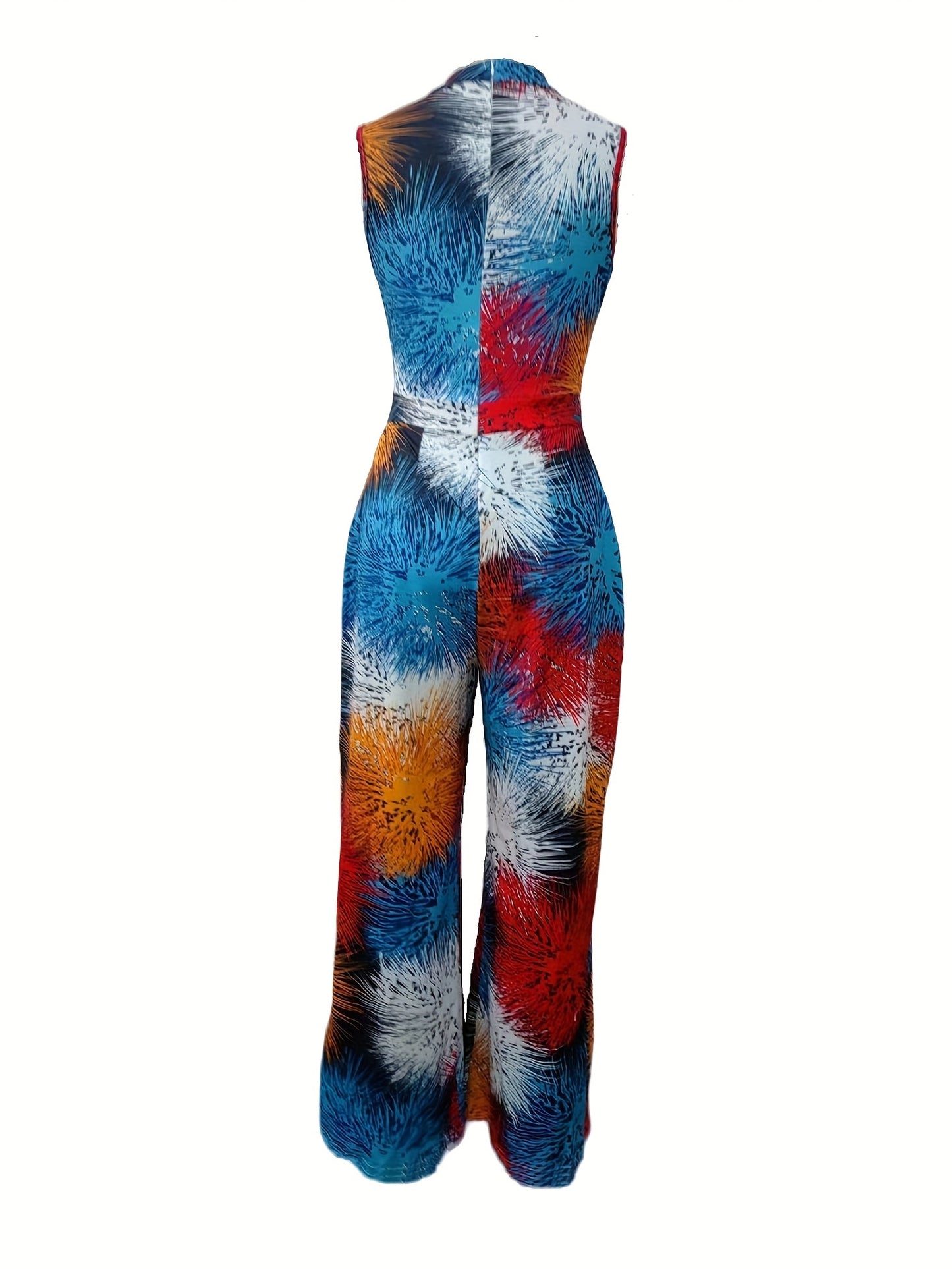Mono de pierna ancha con estampado floral vibrante: sin mangas, fluido, diseño bohemio elegante para primavera y verano: ropa bohemia cómoda y relajada para mujer para vacaciones, actividades al aire libre y eventos informales