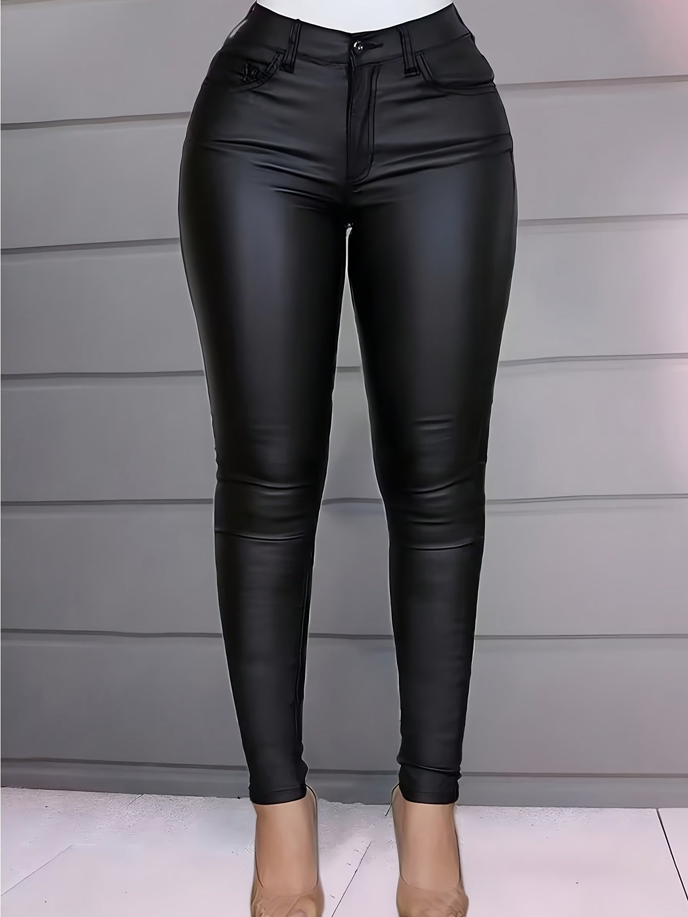 Pantalones ajustados de piel sintética con estilo: pantalones ajustados de cintura alta para mujer para primavera y verano: ropa informal cómoda, elástica y versátil para uso diario