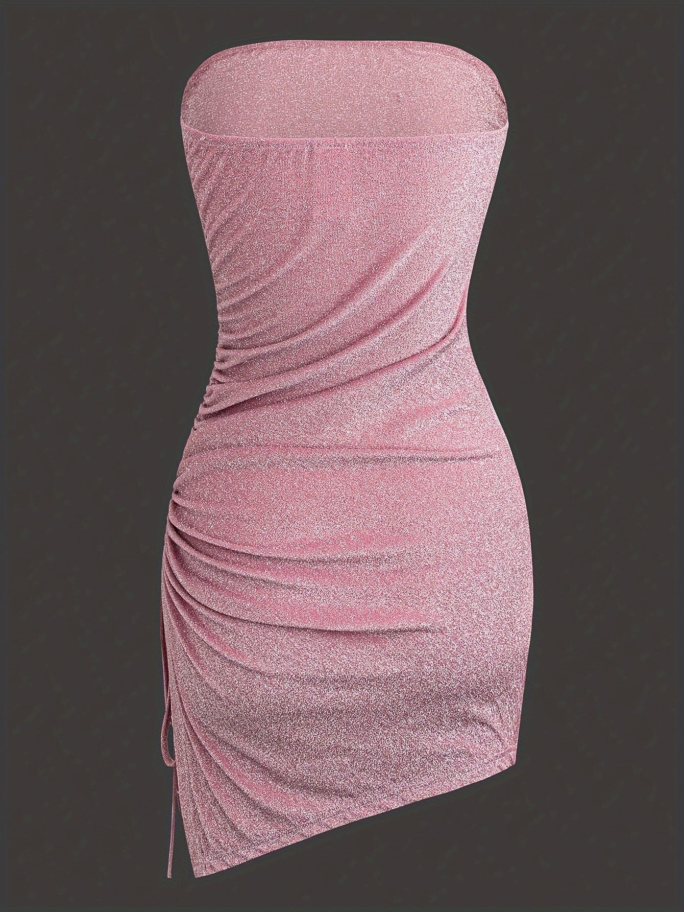 Ladies Solid Color Strapless Dress With Shiny Detailing