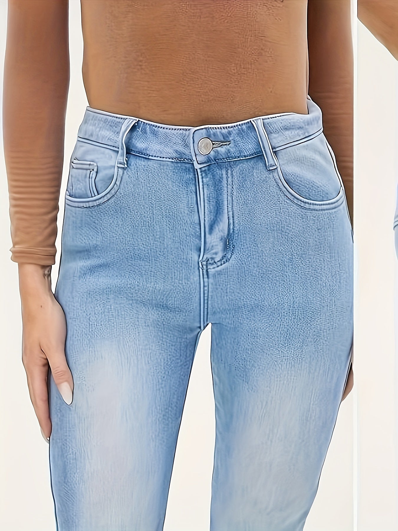 Womens Ultra-Warm Fleece Lined Skinny Jeans - High Waist, Soft Denim, Trendy Wash, Slant Pockets - Premium Winter Wardrobe Essential