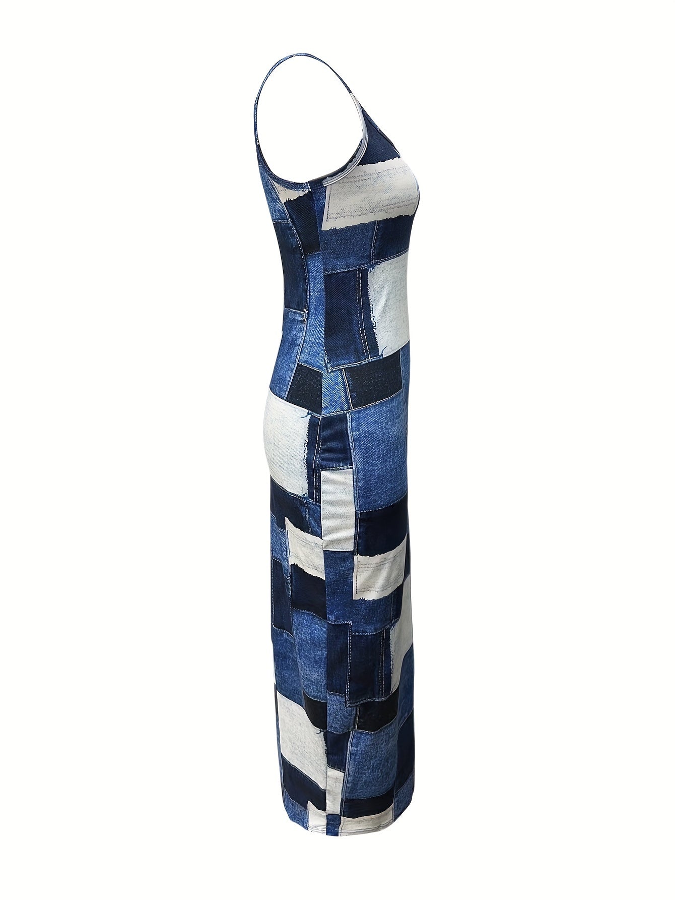 Stunning Patchwork Print Bodycon Dress - Elegant Sleeveless Design, Spaghetti Strap, Figure-Hugging Silhouette, Women's Fashion Clothing for Special Occasions