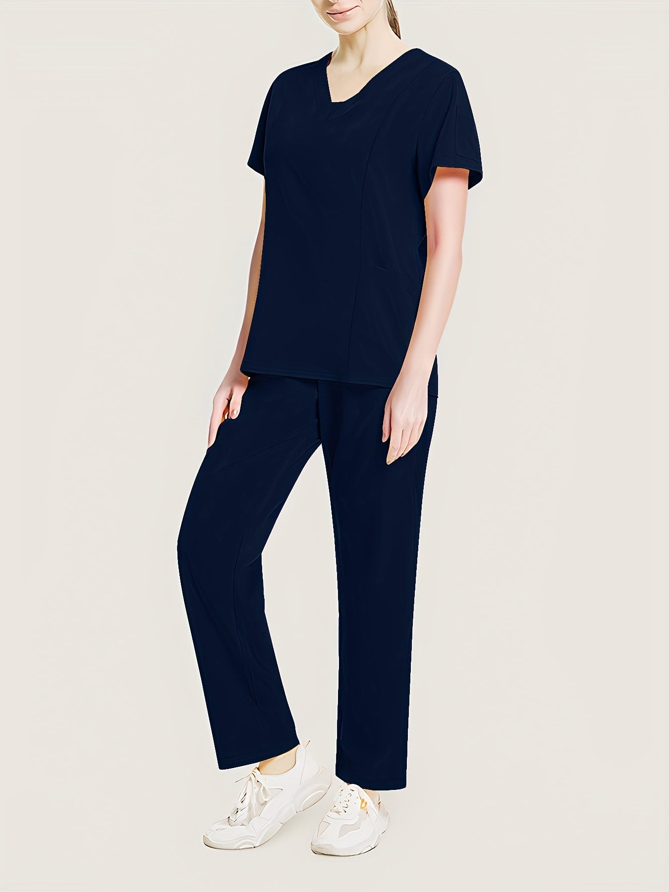 Conjunto médico de dos piezas con cuello en V, manga corta y pantalones elásticos, cómodo y de ajuste cómodo para mujeres | Uniformes médicos duraderos y de fácil cuidado para profesionales de la salud