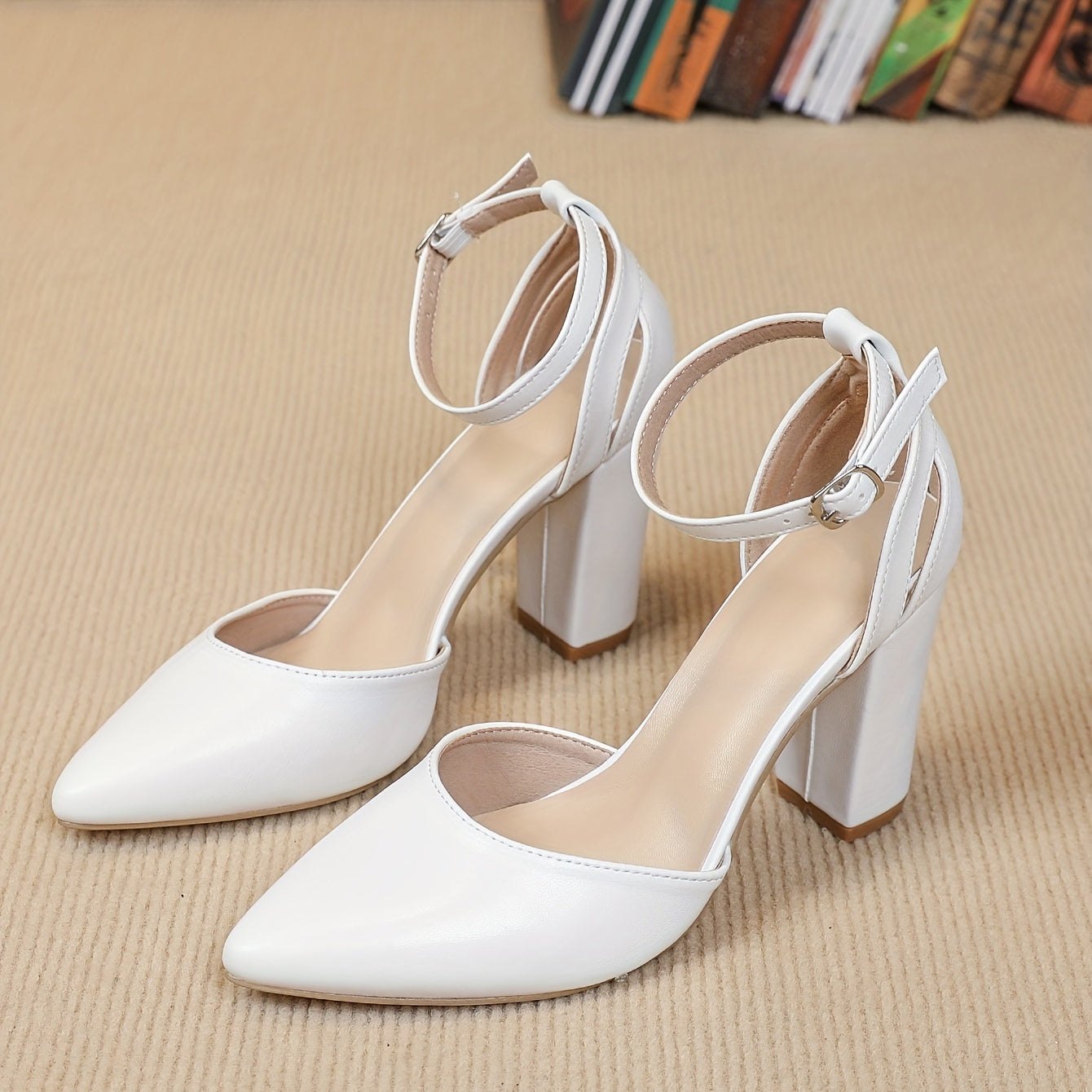 Elegantes zapatos de tacón de bloque para mujer: elegantes zapatos de vestir con punta puntiaguda y correa con hebilla, versátiles para ocasiones formales, cómodos y elegantes