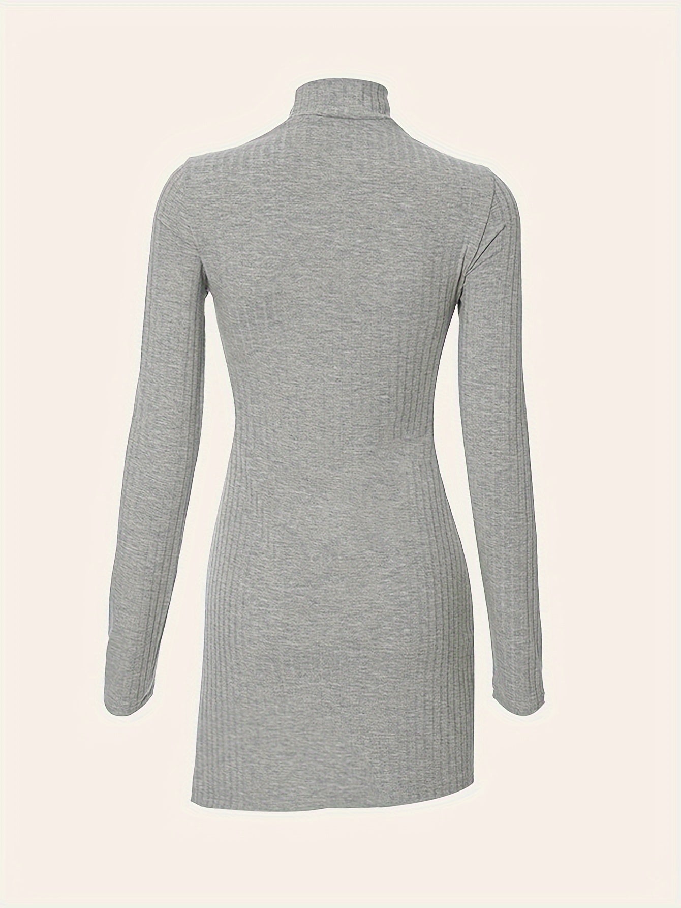 Fitted Long Sleeve Bodycon Dress with High Neck and Split Hem - Soft Cotton, High Elasticity, Solid Color, Middle Eastern Style - Perfect for Spring and Fall Seasons