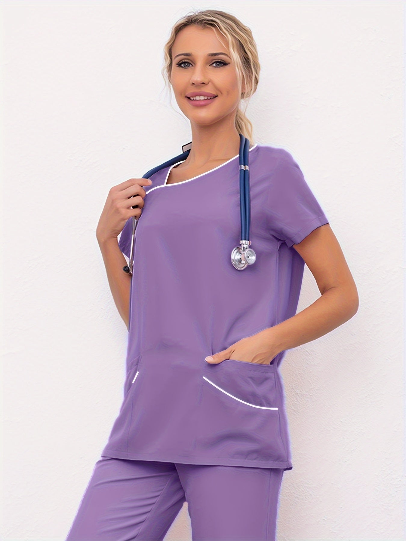 Camiseta de quirófano cómoda con cuello en V para mujer, manga corta, suave y profesional, perfecta para enfermeras, médicos y personal sanitario, prenda básica para el trabajo diario
