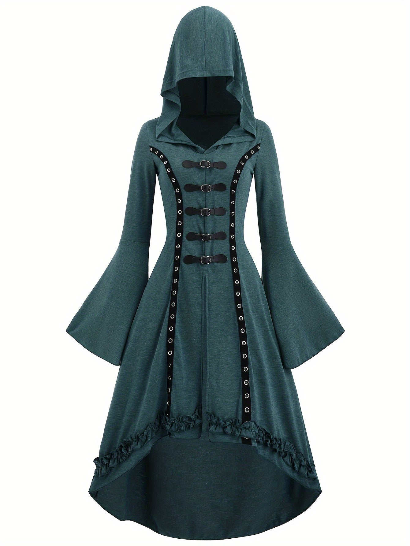 Women'S Y2K Hooded Sweatshirt, Polyester, Solid Color, Asymmetric Hem, Bell Sleeves, Vintage Long Top, Fashionable Cap Sleeve and Hoodie for Christmas Party, All Seasons