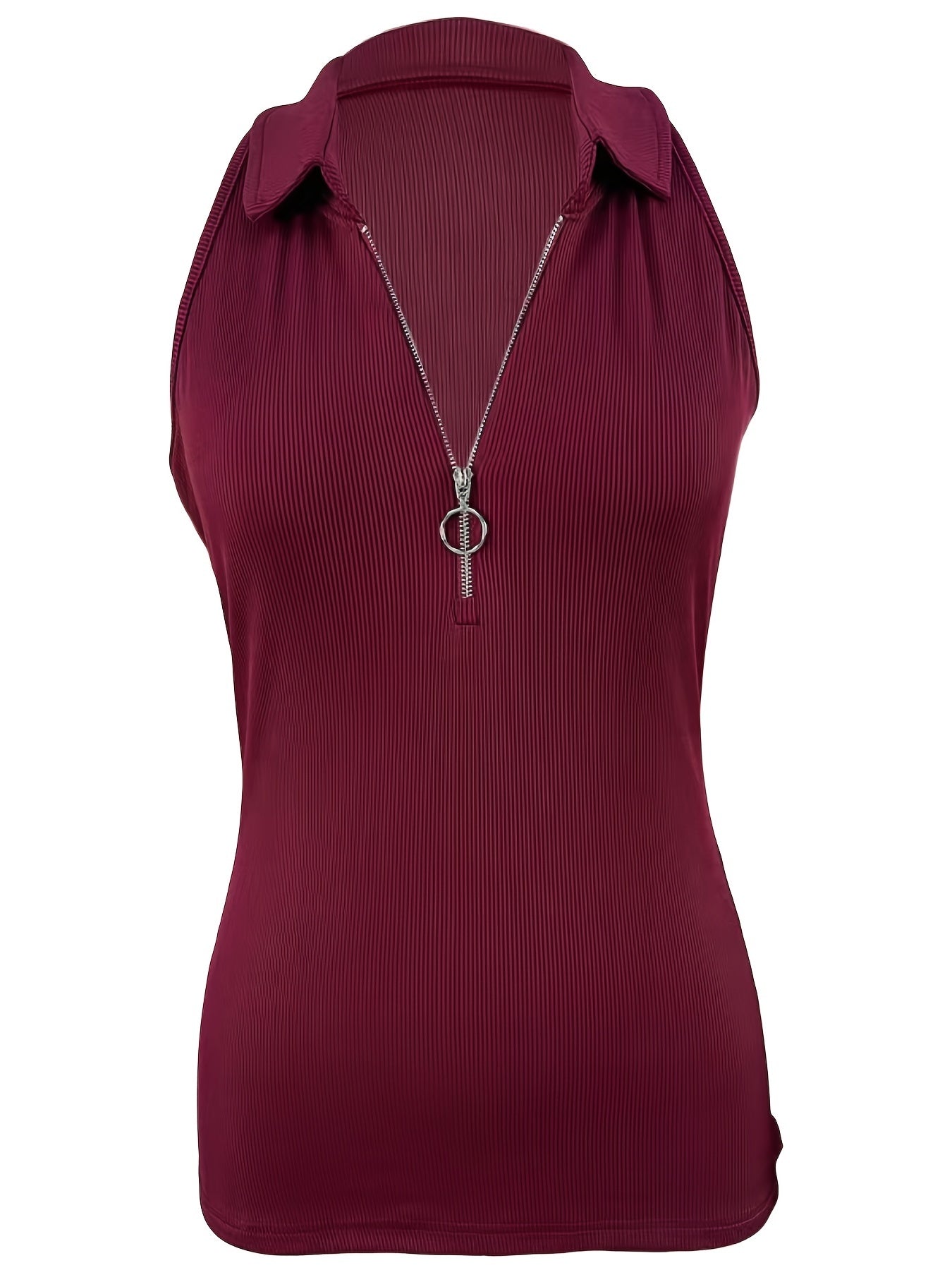 Sexy Ribbed Half Zip Up collar Tank Top