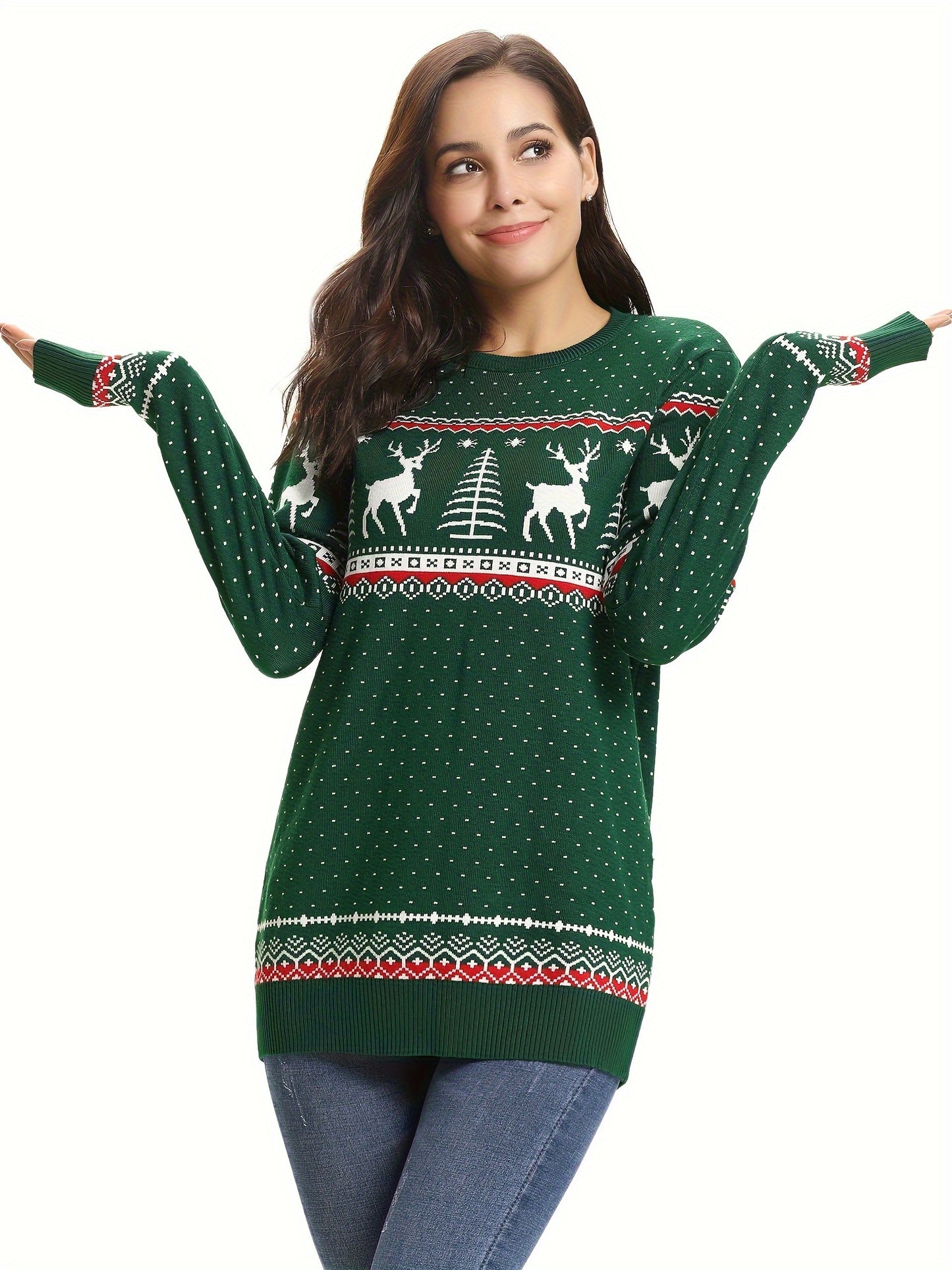 Womens Ugly Christmas Sweater Crew Neck Knitted Pullover Sweaters Tops