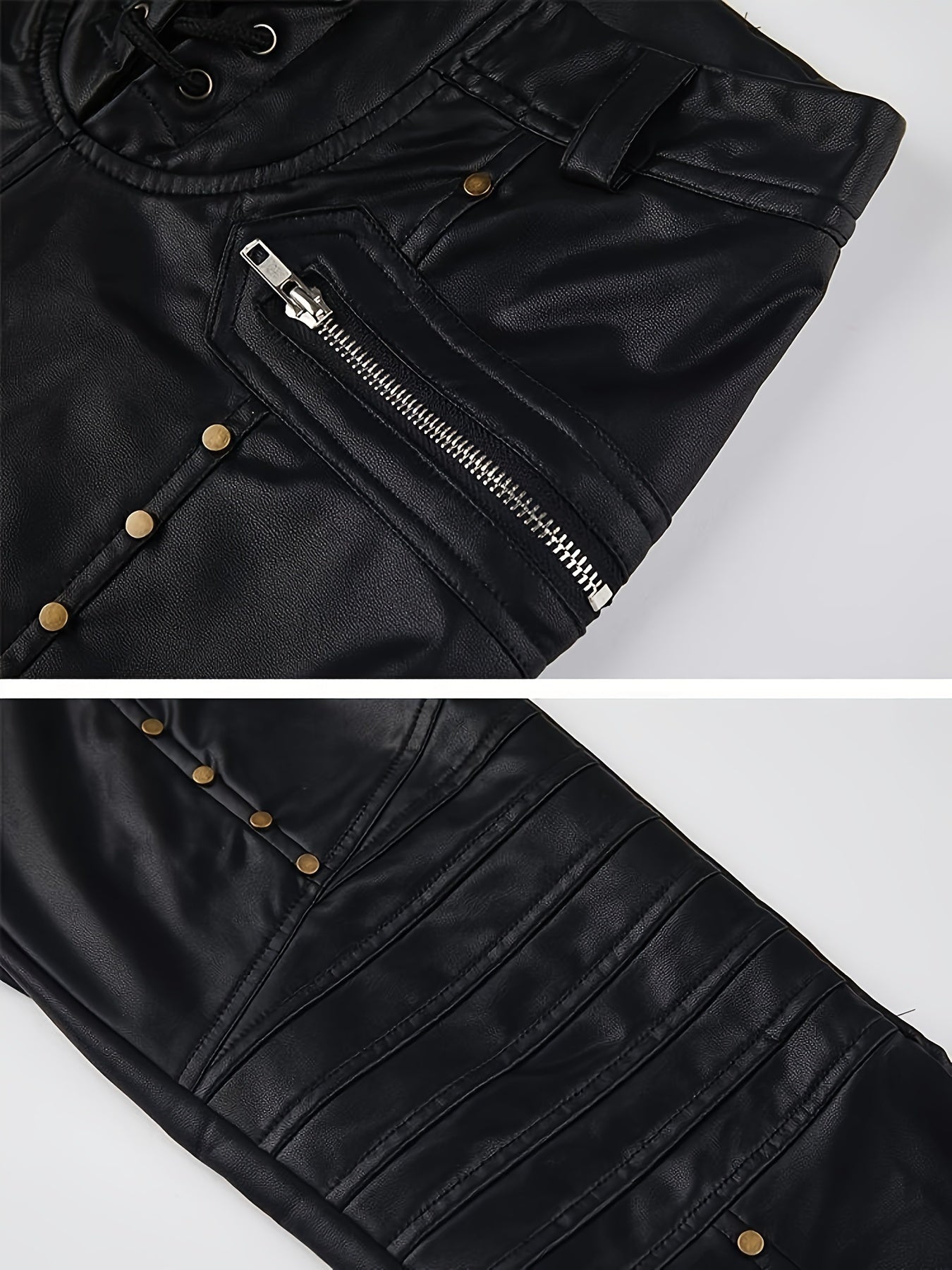 Leggings de cuero sintético para mujer, pantalones góticos punk ajustados de cuero PU, pantalones ajustados con tachuelas y tiro medio